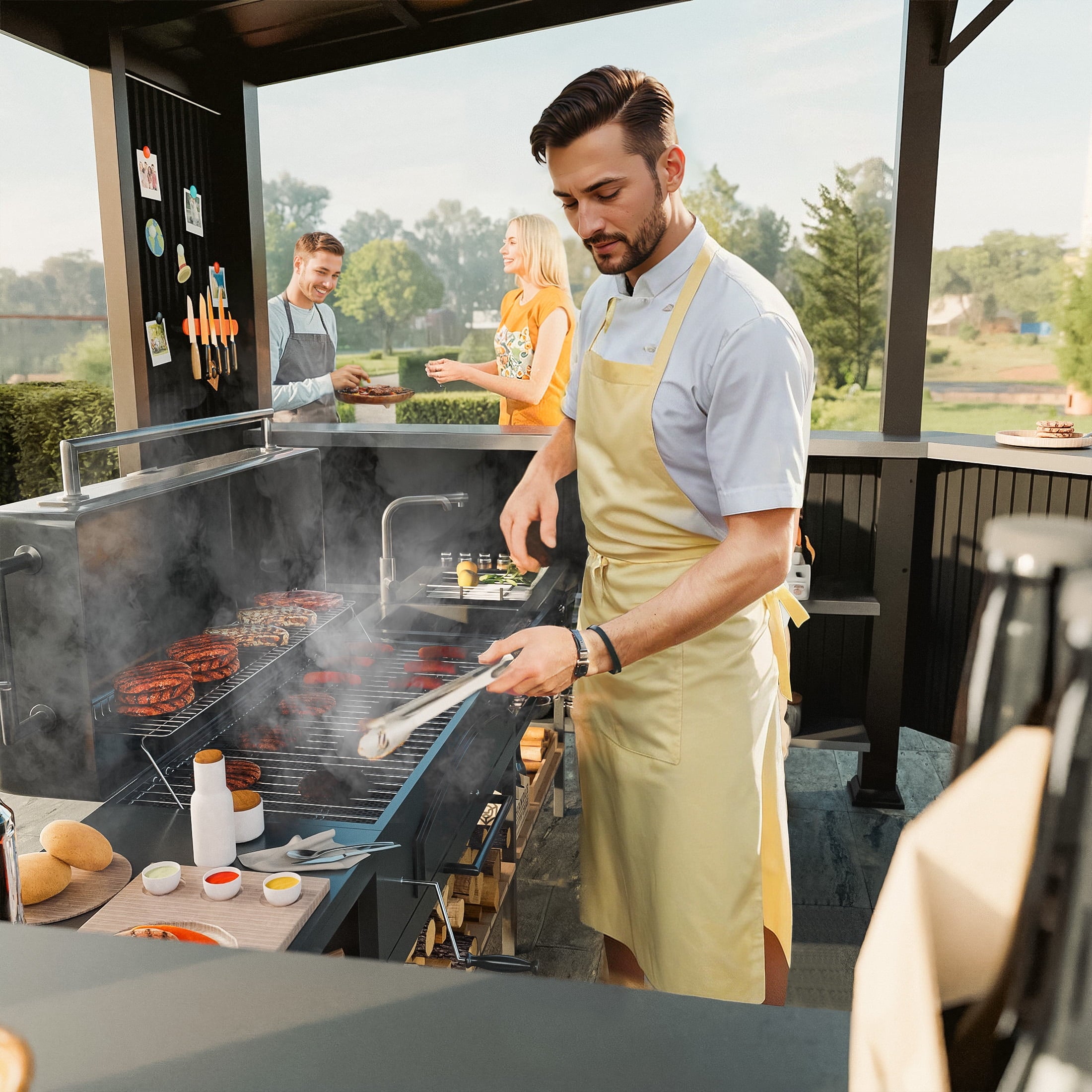 Mazonvintage 10x10ft BBQ Gazebo Canopy Tent with Sloped Roof,Grill Gazebo with Triple Shelves & Movable Bar Table, All-Weather Outdoor Grill Station & Patio Shelter for Mazonvintage Cooking and Patio Deals