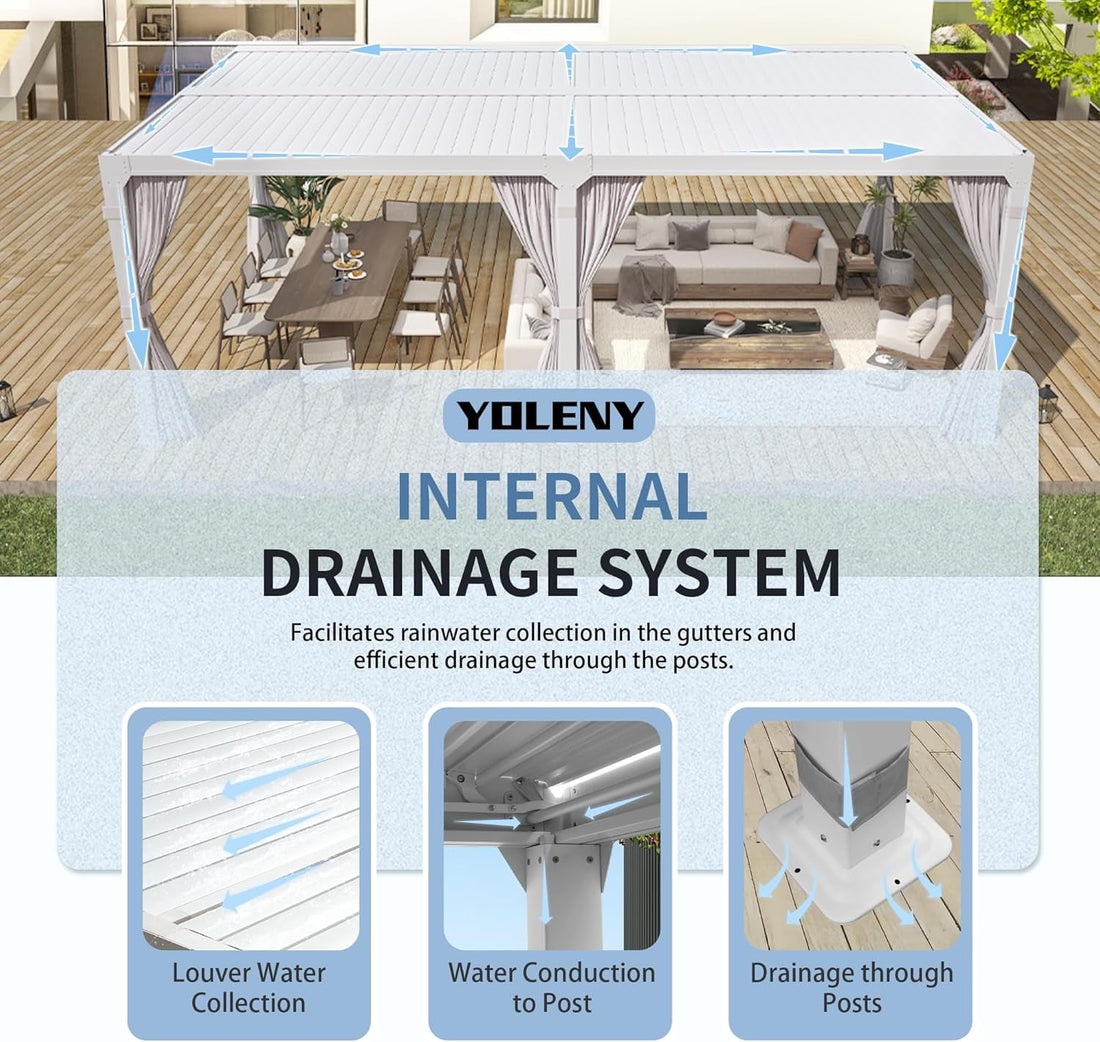 Mazonvintage Louvered Pergola 12x20, All Aluminum Pergola with Adjustable Rainproof Roof,White