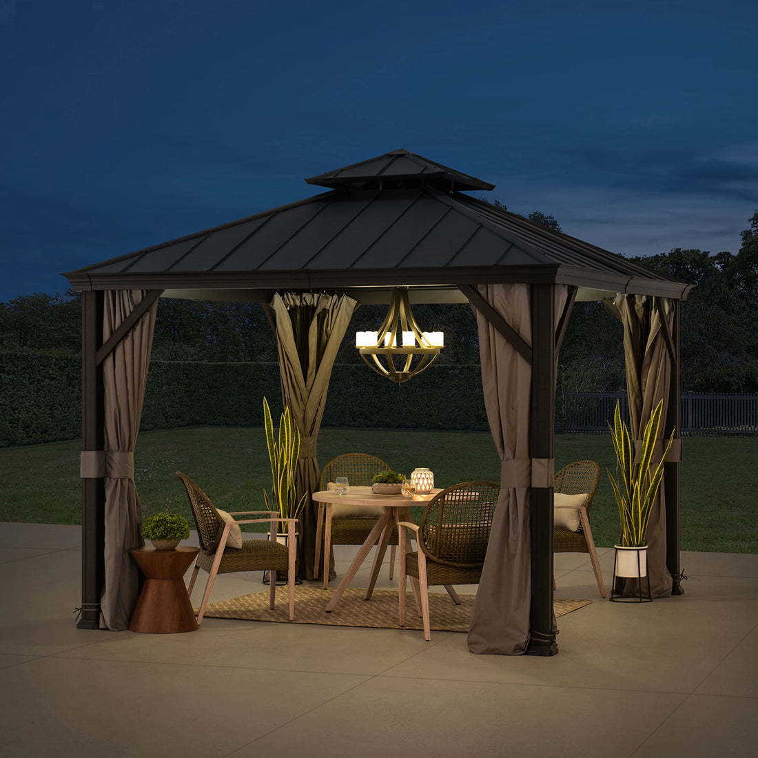 Mazonvintage 10 ft. x 10 ft. Mazonvintage Gazebo, Outdoor Patio Aluminum Frame Gazebo with 2-Tier Steel Mazonvintage Backyard Gazebo with Netting, Curtain, and Ceiling Hook
