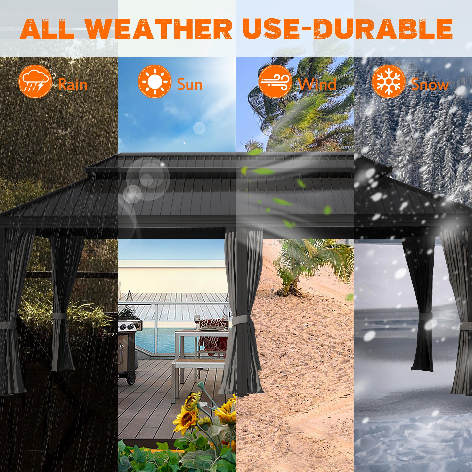 Mazonvintage 20' x 14' Double Roof Hardtop Gazebo with Gutters and Roof Hooks for Patio, Garden