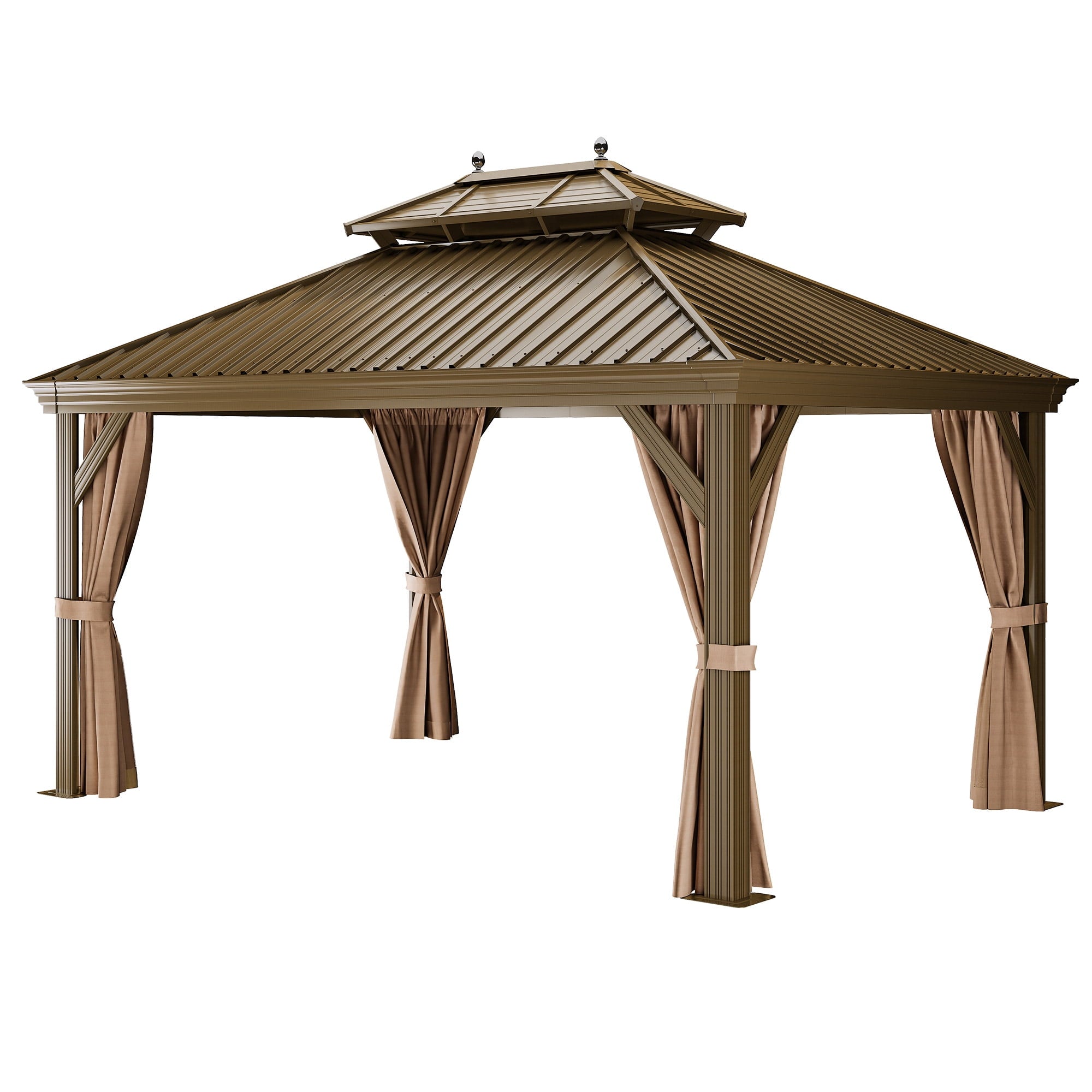 Mazonvintage 12' x 14'  Mazonvintage Gazebo with Netting & Curtains, Heavy Duty Double Roof Galvanized Steel Garden Tent for Patio, Mazonvintage, Bronze