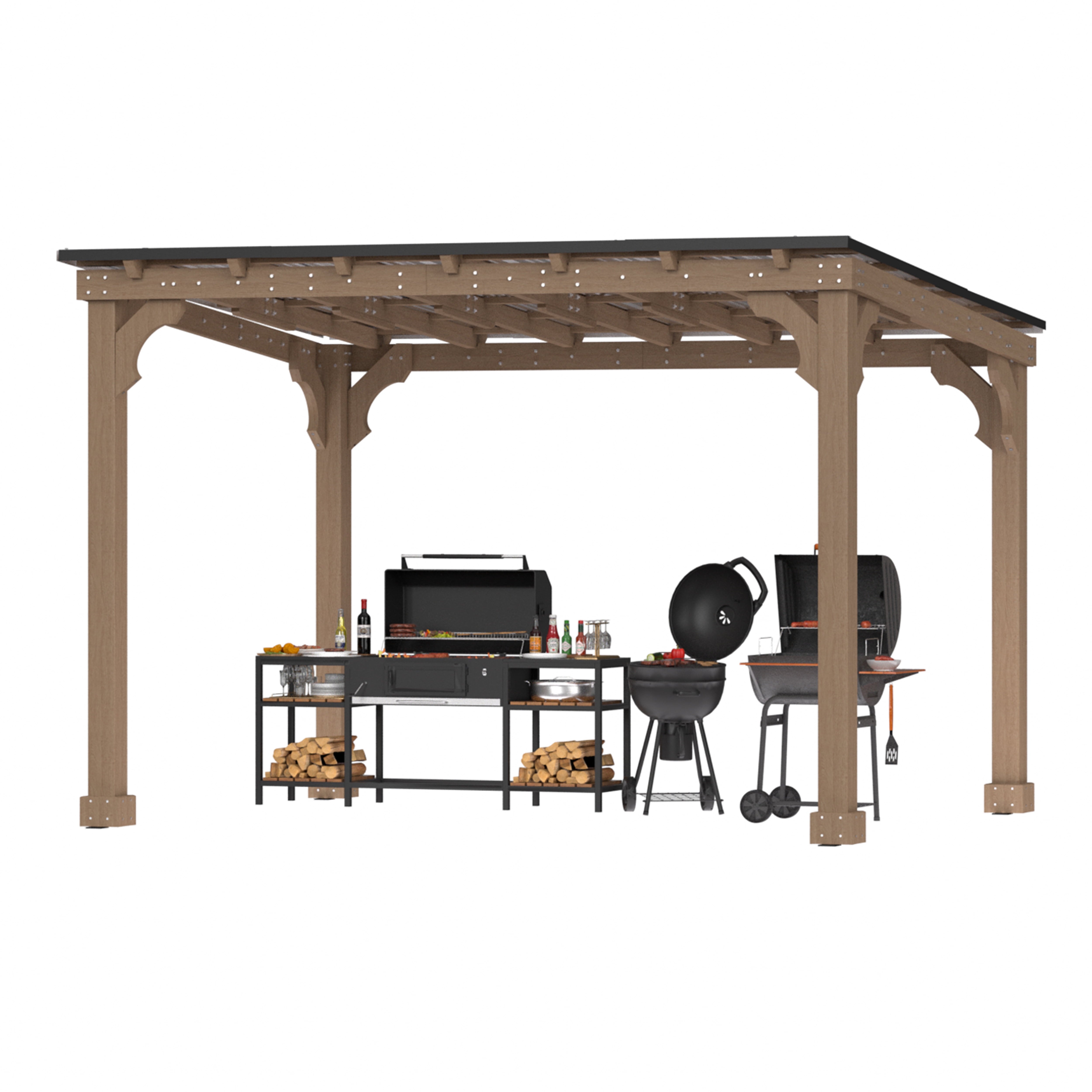 Mazonvintage 10'x 12' Outdoor Wooden Grill Gazebo, Heavy Duty BBQ Pergola for Deck, Garden and Patio