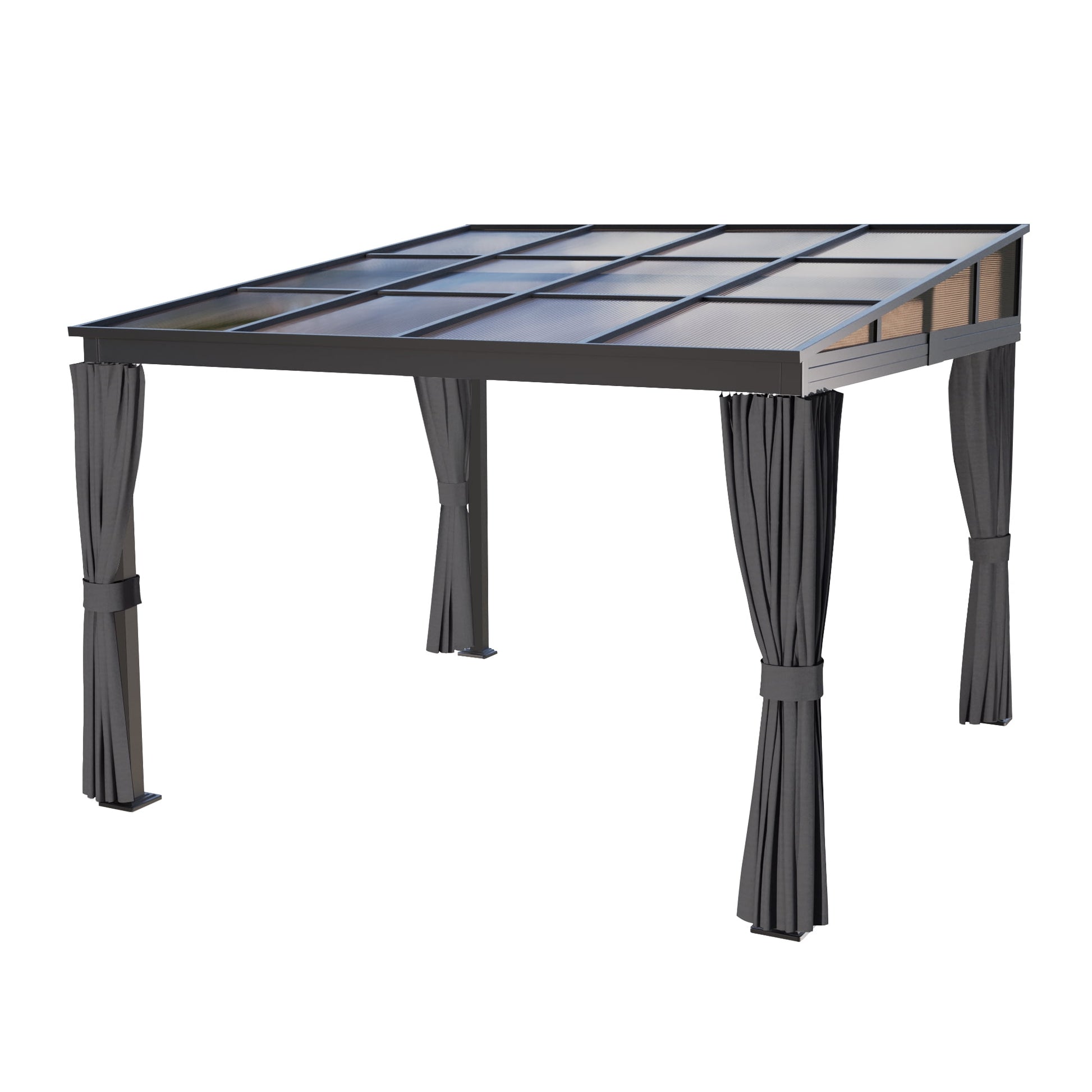 10'x 10' Wall Mounted Gazebo, Lean to Gazebo with Aluminum Frame, Polycarbonate Hardtop Gazebos Pergola with Sloping Roof for Outdoor, Mazonvintage, Patio