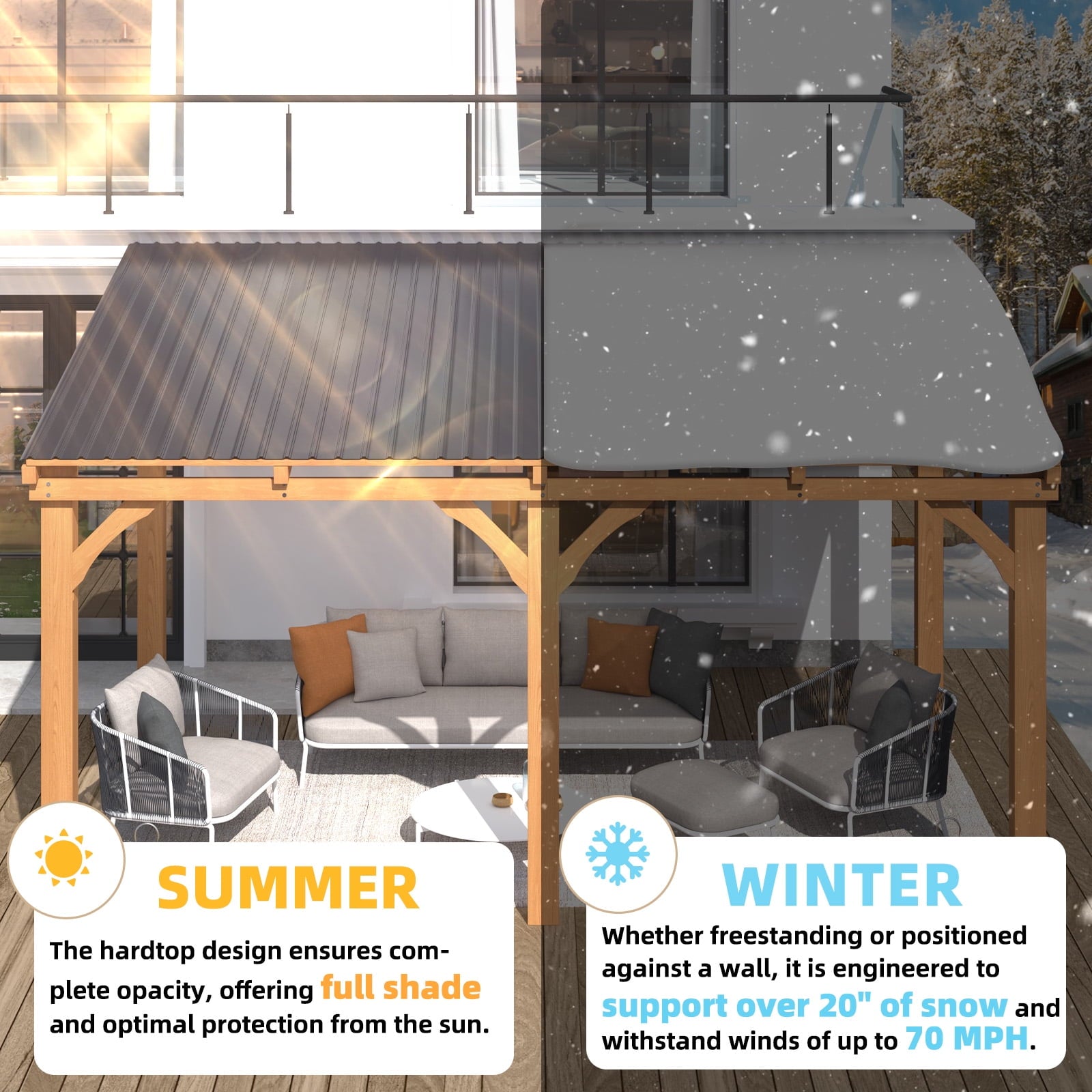 Mazonvintage 10' x 14' Wood Gazebo, Outdoor Heavy Duty Wooden Pergola on Clearance, Patio Lean to Mazonvintage Awnings
