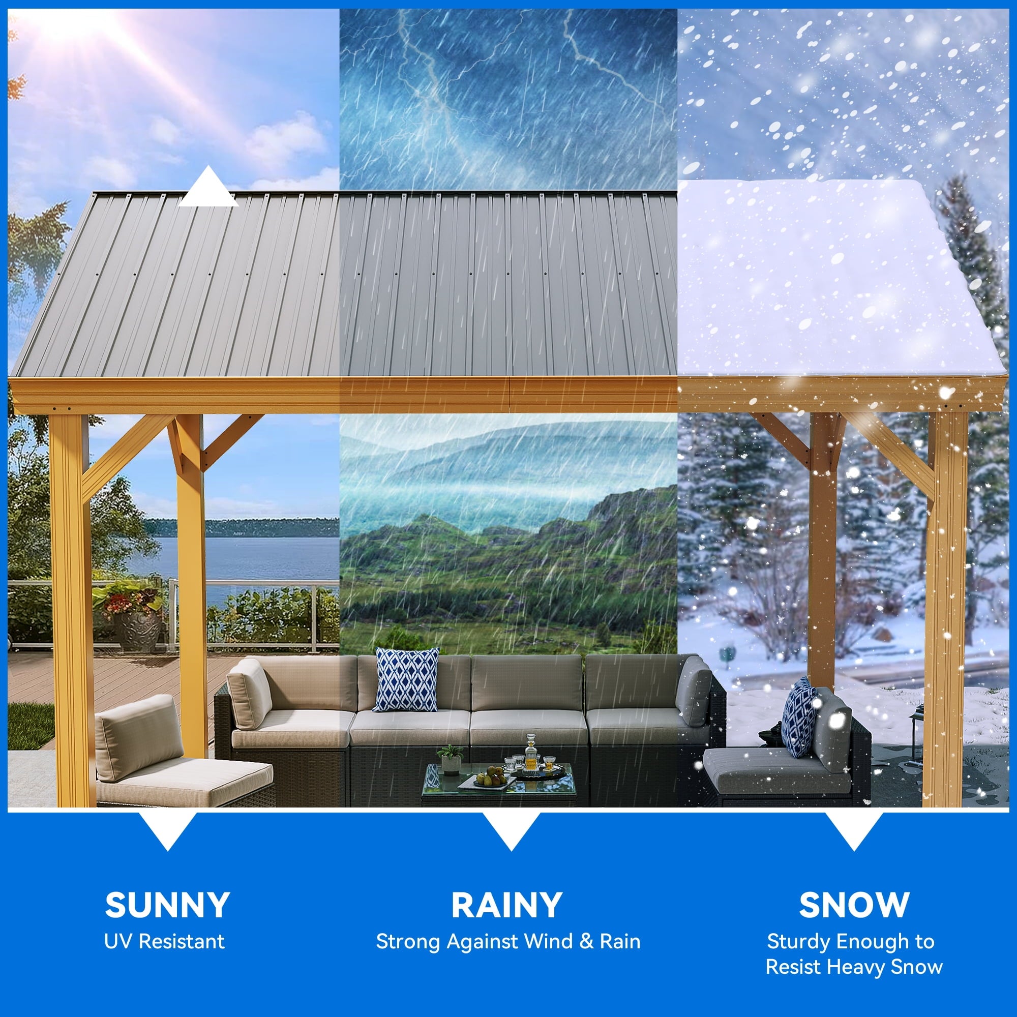 Mazonvintage 11x13FT Hardtop Gazebo, Outdoor Aluminum Canopy with Galvanized Steel Top Pavilion Gable Roof for Lawn, Garden and Balcony (Black)