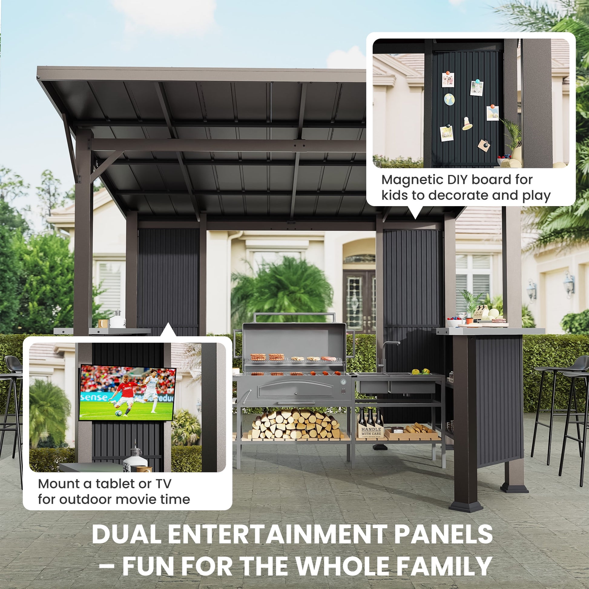 Mazonvintage 10x10ft BBQ Gazebo Canopy Tent with Sloped Roof,Grill Gazebo with Triple Shelves & Movable Bar Table, All-Weather Outdoor Grill Station & Patio Shelter for Mazonvintage Cooking and Patio Deals