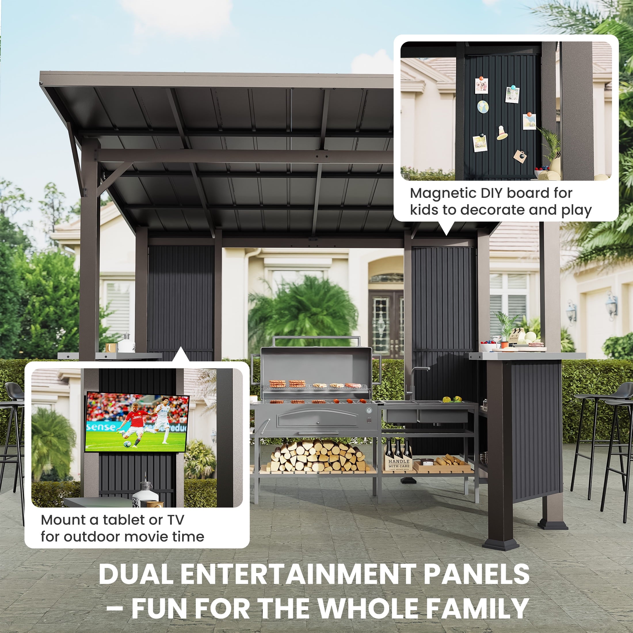 Mazonvintage 10x10ft BBQ Gazebo Canopy Tent with Sloped Roof,Grill Gazebo with Triple Shelves & Movable Bar Table, All-Weather Outdoor Grill Station & Patio Shelter for Mazonvintage Cooking and Patio Deals