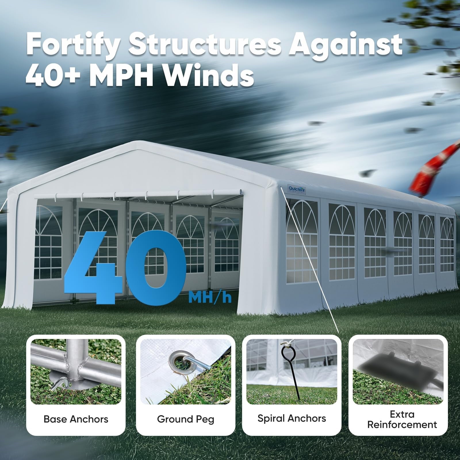 Mazonvintage 20'x 40' Upgraded Galvanized Heavy Duty Gazebo Party Wedding Tent Canopy Carport Shelter with Carry Bags(20x40, White), Event Canopy