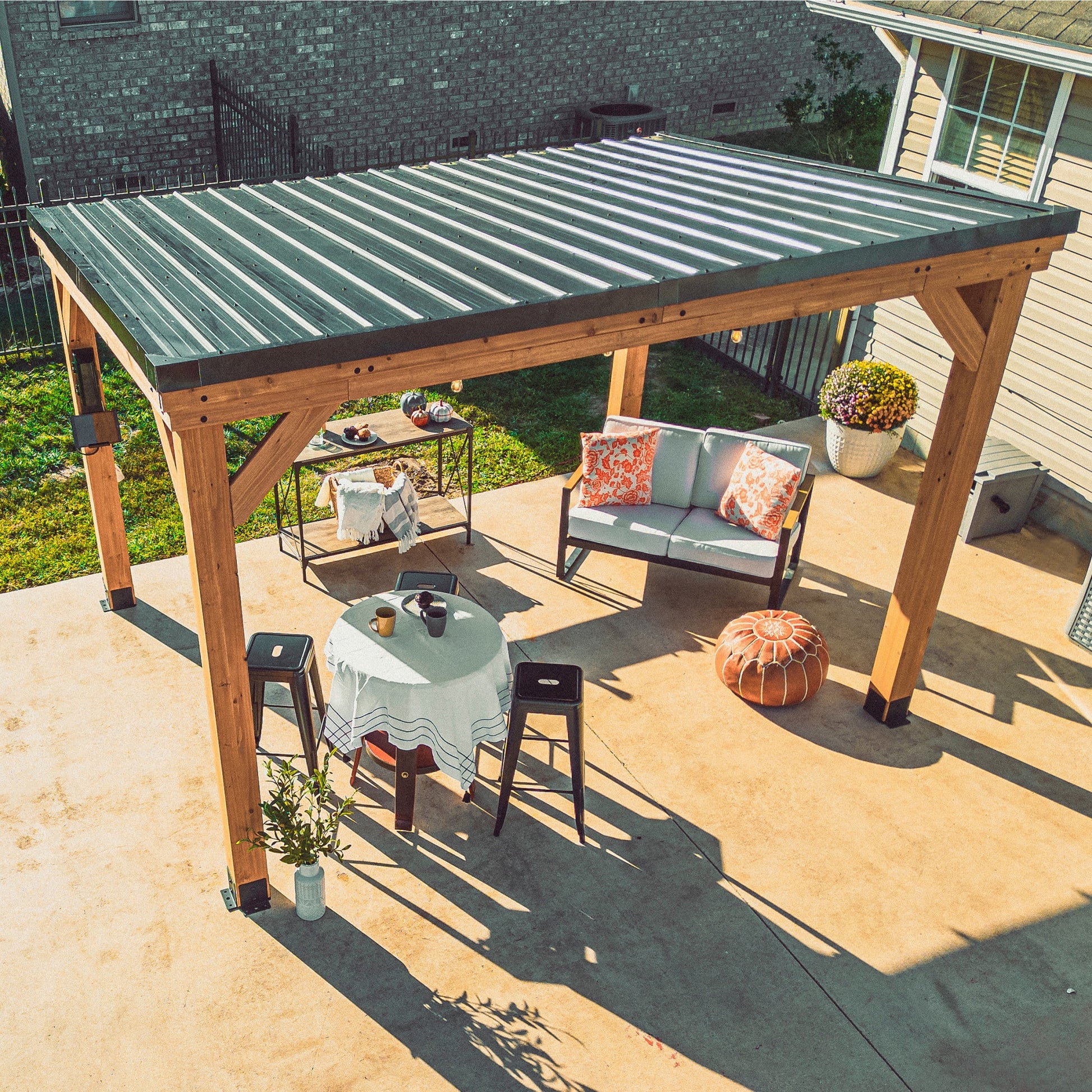 MazonvintageArcadia 12'x9.5' Cedar Wood Gazebo, Galvanized Steel Roof, PowerPort