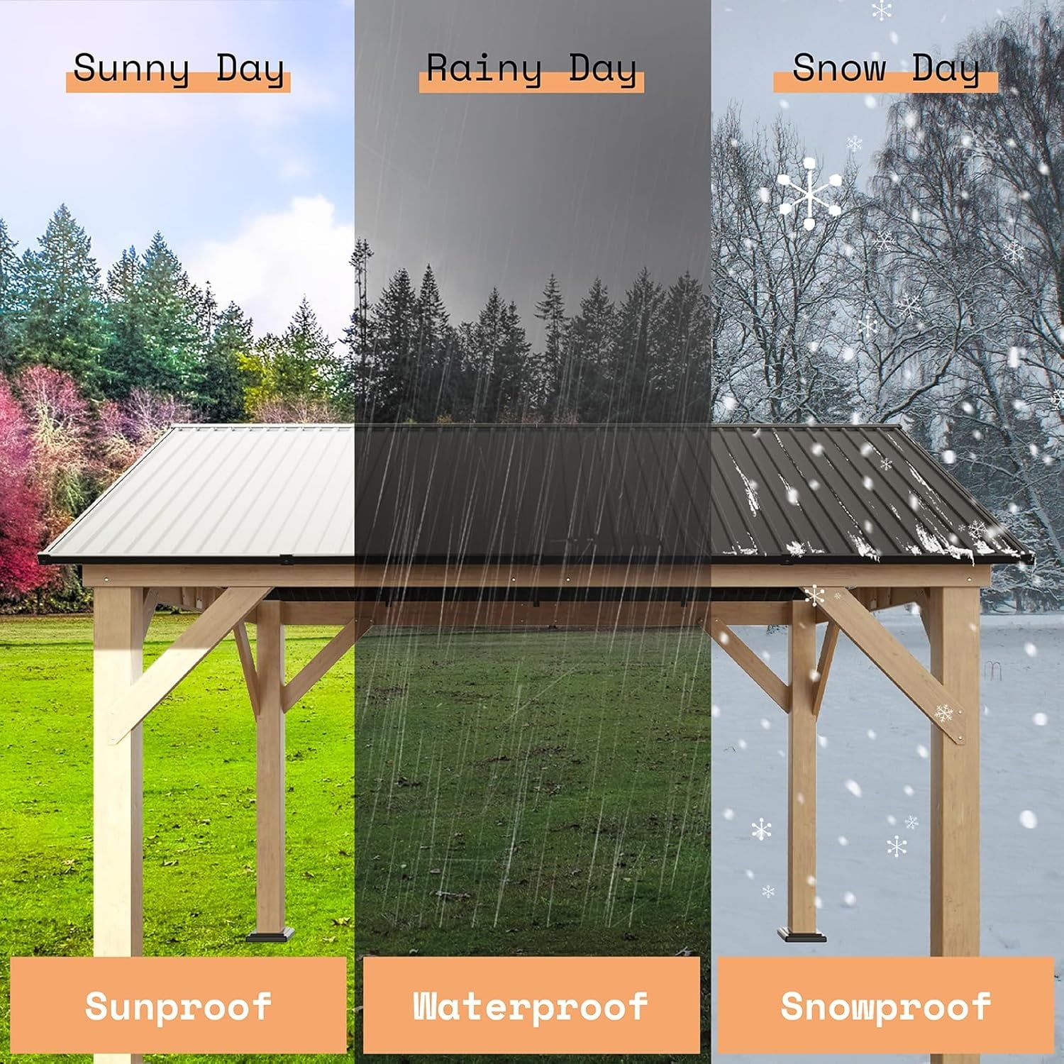 Mazonvintage Wood Gazebo 10'x12', Wind & Rain Resistant Design, Grill Gazebo for Garden, Mazonvintage