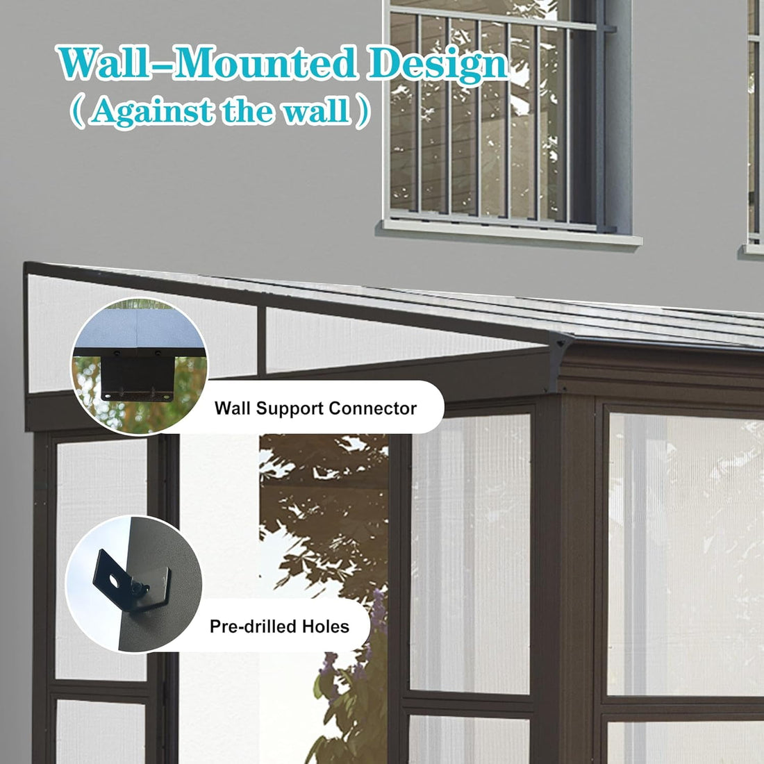 Mazonvintage Sunroom 10x12FT Wall Mounted Gazebo with Detachable Roof and Lockable Sliding Doors for Garden Patio DeckAluminum Lean to Gazebo Sun Room