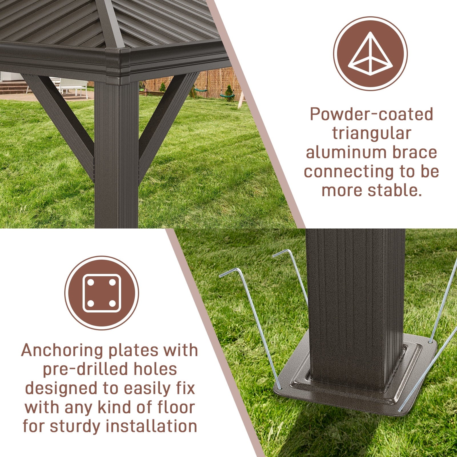 Mazonvintage Mazonvintage Gazebo, Aluminum Frame Canopy with Double Galvanized Steel Roof, Outdoor Metal Pavilion with Netting, Curtains for Backyard 10' x 12'