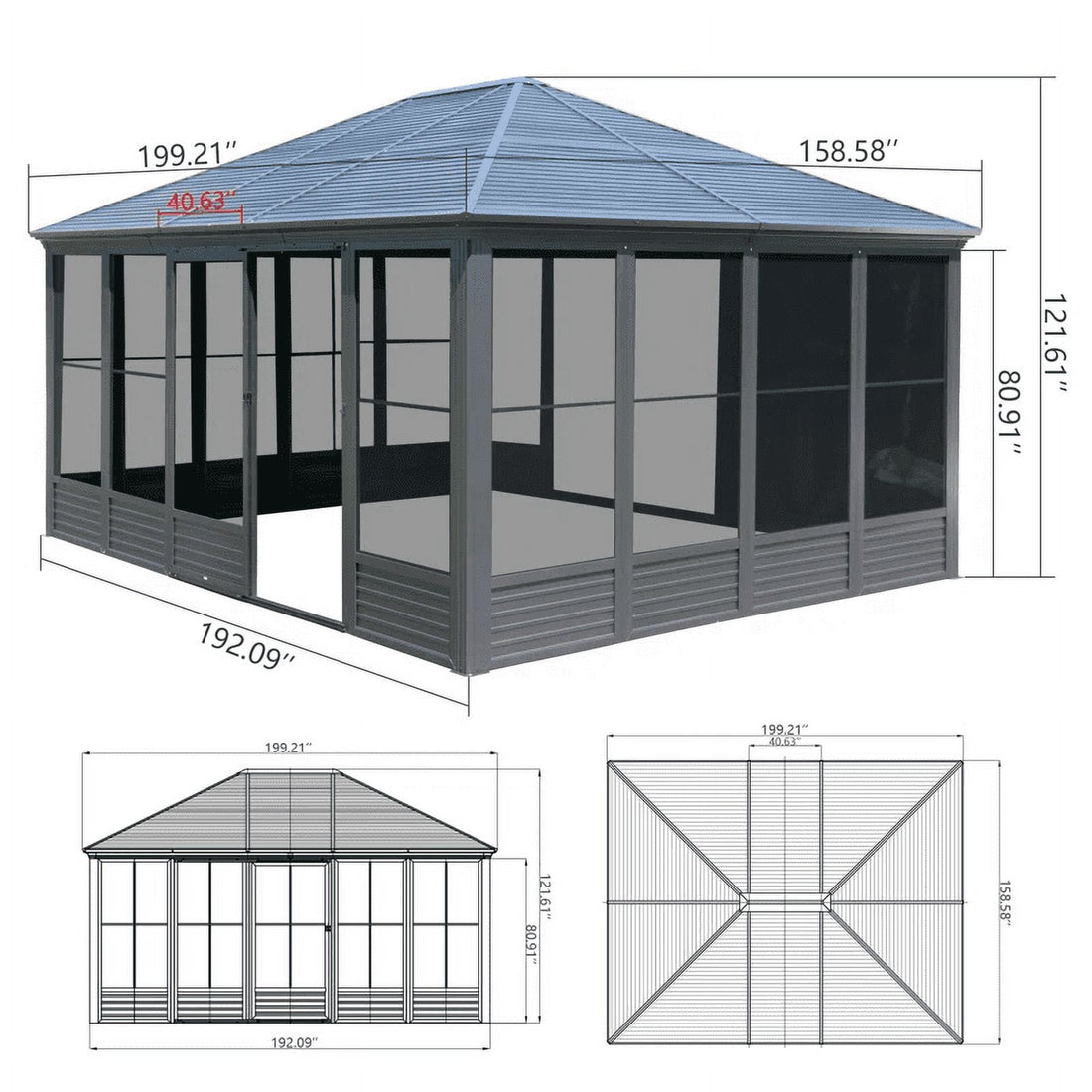 Mazonvintage Outdoor 16.5x13 Ft Sunroom, All-Season Solarium Aluminum Mazonvintage Gazebo with Galvanized Steel Roof, Movable PE Screen, Sliding Door, Sun Room Pavilion Gazebo for Deck Mazonvintage Garden