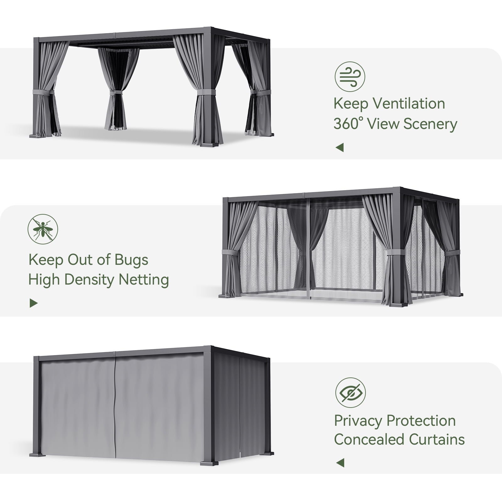 Mazonvintage Louvered Pergola 12' x 16' Outdoor Aluminum Pergola with Adjustable Top for Decks, Gardens and Backyards, Gray