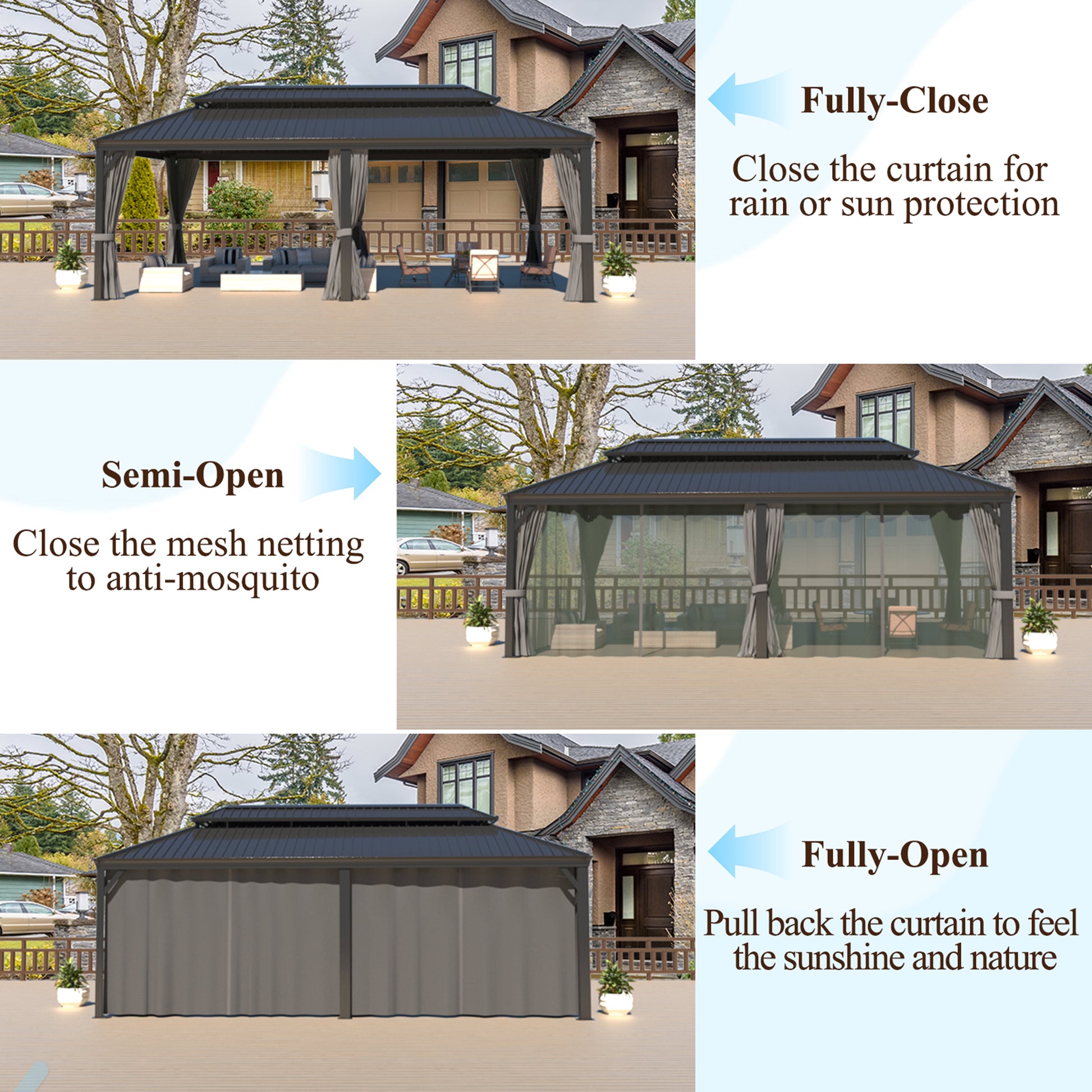 Mazonvintage 20' x 14' Double Roof Hardtop Gazebo with Gutters and Roof Hooks for Patio, Garden