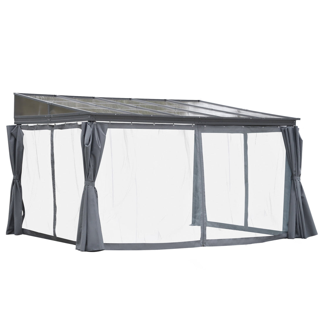 Mazonvintage 10' x 13' Outdoor Patio Gazebo with Sloping Polycarbonate Roof, Durable Aluminum Frame, & Netting Curtain