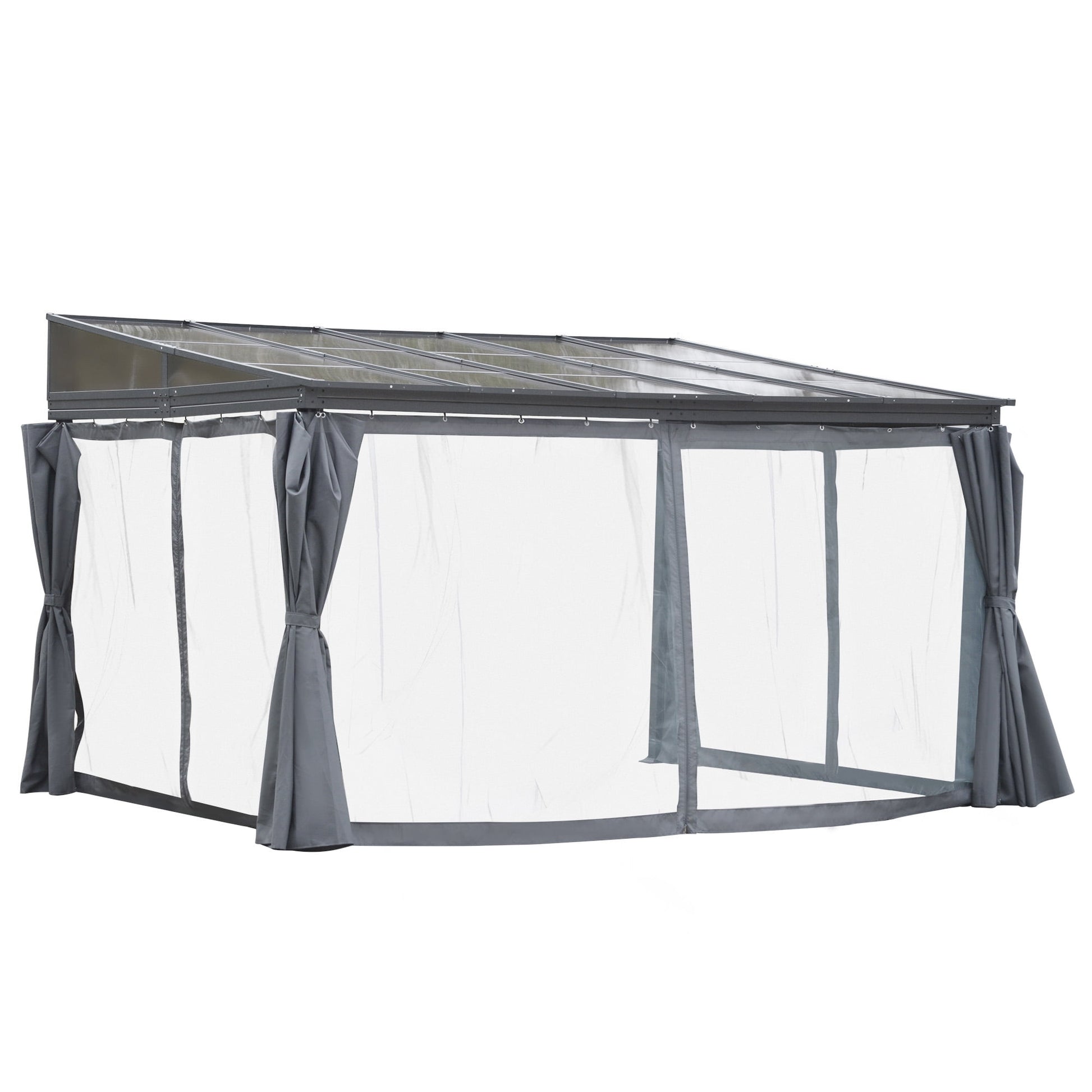 Mazonvintage 10' x 13' Outdoor Patio Gazebo with Sloping Polycarbonate Roof, Durable Aluminum Frame, & Netting Curtain