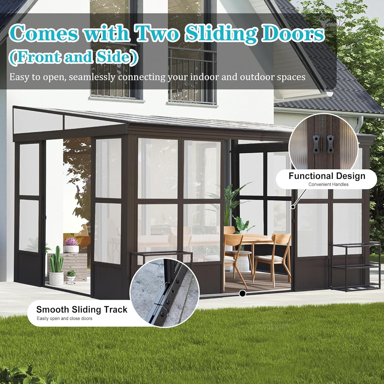 Mazonvintage Sunroom 10x12FT Wall Mounted Gazebo with Detachable Roof and Lockable Sliding Doors for Garden Patio DeckAluminum Lean to Gazebo Sun Room