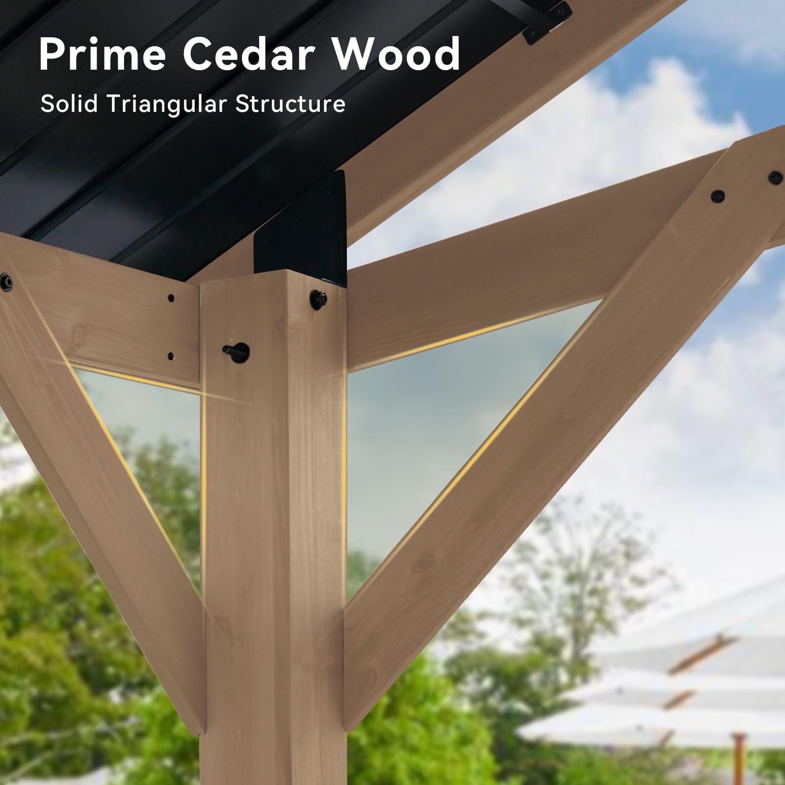 Mazonvintage 10' x 12' Outdoor Wood Gazebo, Hardtop Gazebo Permanent Wooden Pavilion with Galvanized Steel Gable Roof, for Patio, Garden, Deck, Cedar Wood