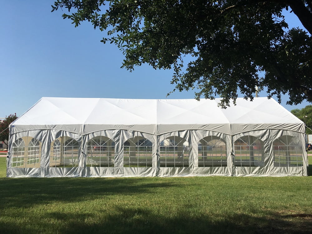 Mazonvintage Canopies 40'x20' PVC Marquee Fire Retardant Party Tent Wedding Canopy Gazebo with Steel Frame, Removable Side Window Walls and Clear End Panels - White