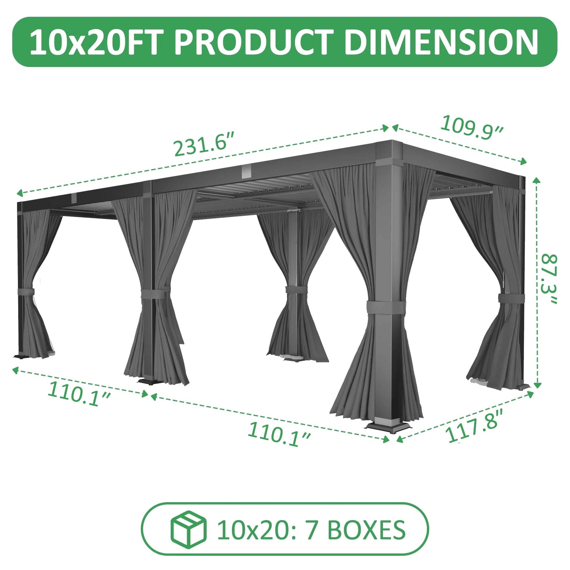 Mazonvintage Outdoor 10x20 FT Louvered Pergola, Aluminum Pergola with Adjustable Louvered Roof for Patio, Deck, Garden, Gray