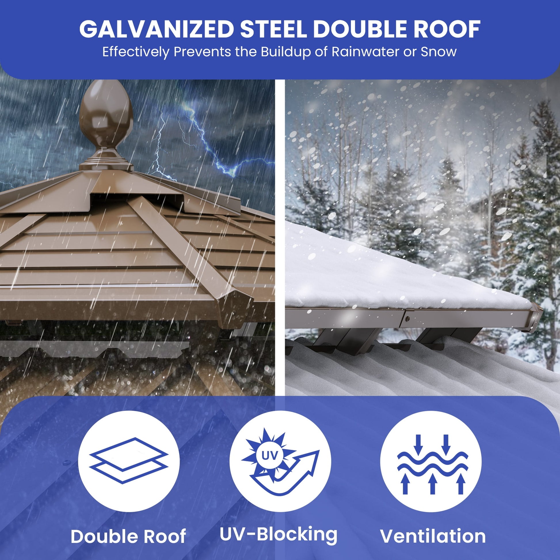 Mazonvintage 10' x 10' Double Roof Gazebo: Heavy Duty Galvanized Steel wit Netting and Curtains in Bronze