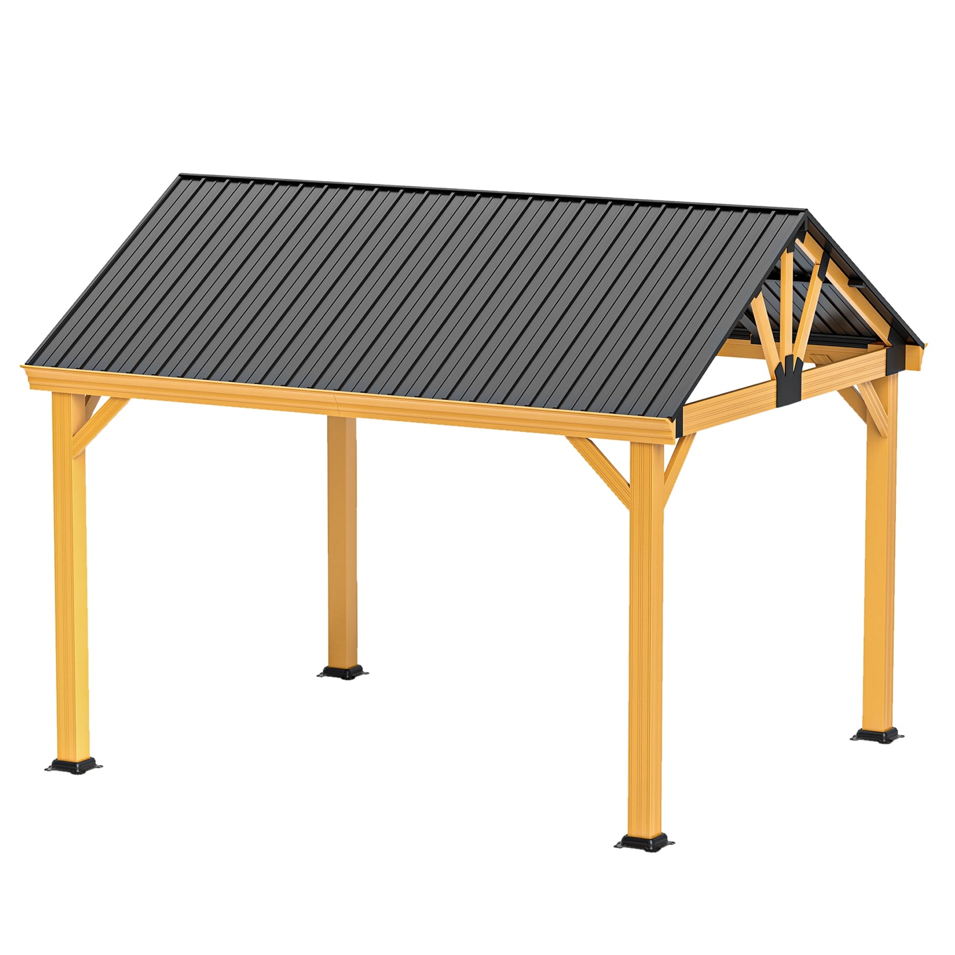 Mazonvintage 11' x13.8' Outdoor Gazebo, Hardtop Gazebo with Galvanized Steel Top Pavilion Gable Roof, for Patio, Garden, Balcony