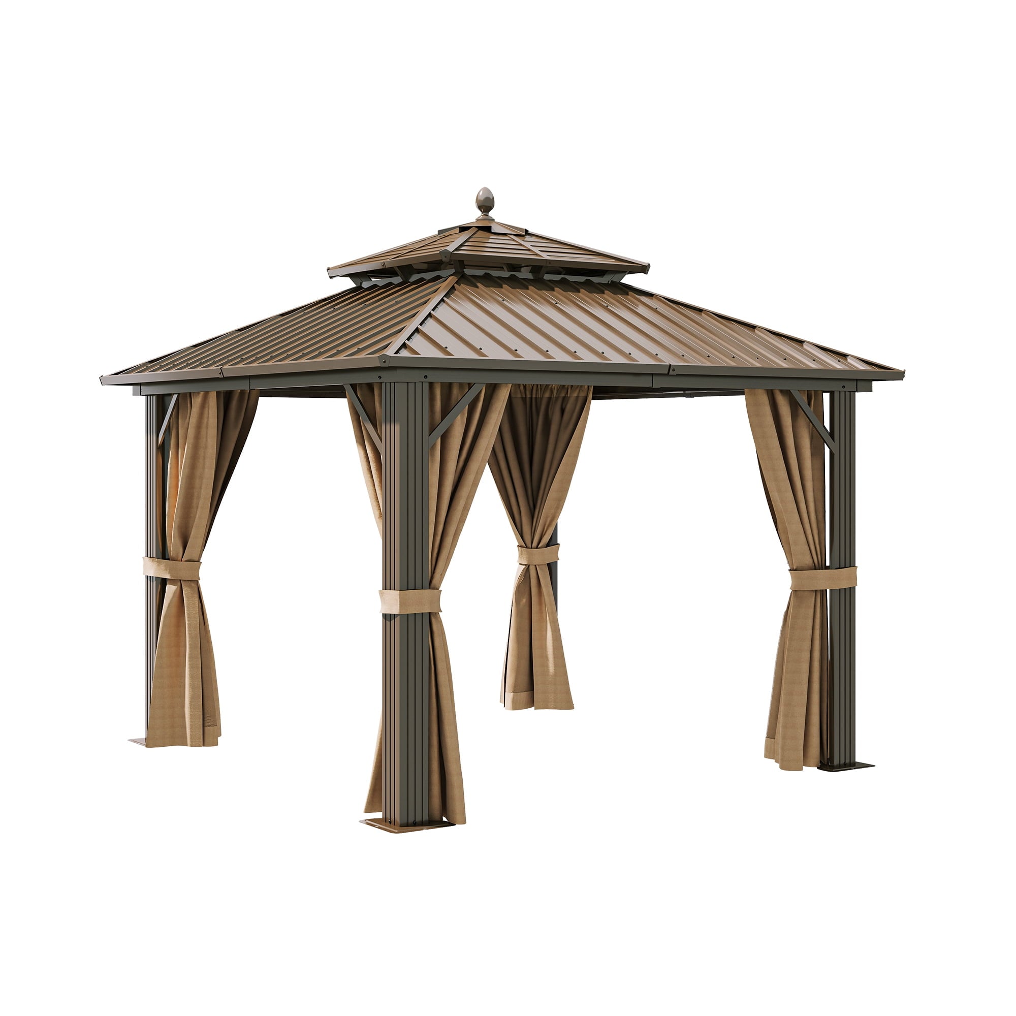 Mazonvintage 10' x 10' Double Roof Gazebo: Heavy Duty Galvanized Steel wit Netting and Curtains in Bronze