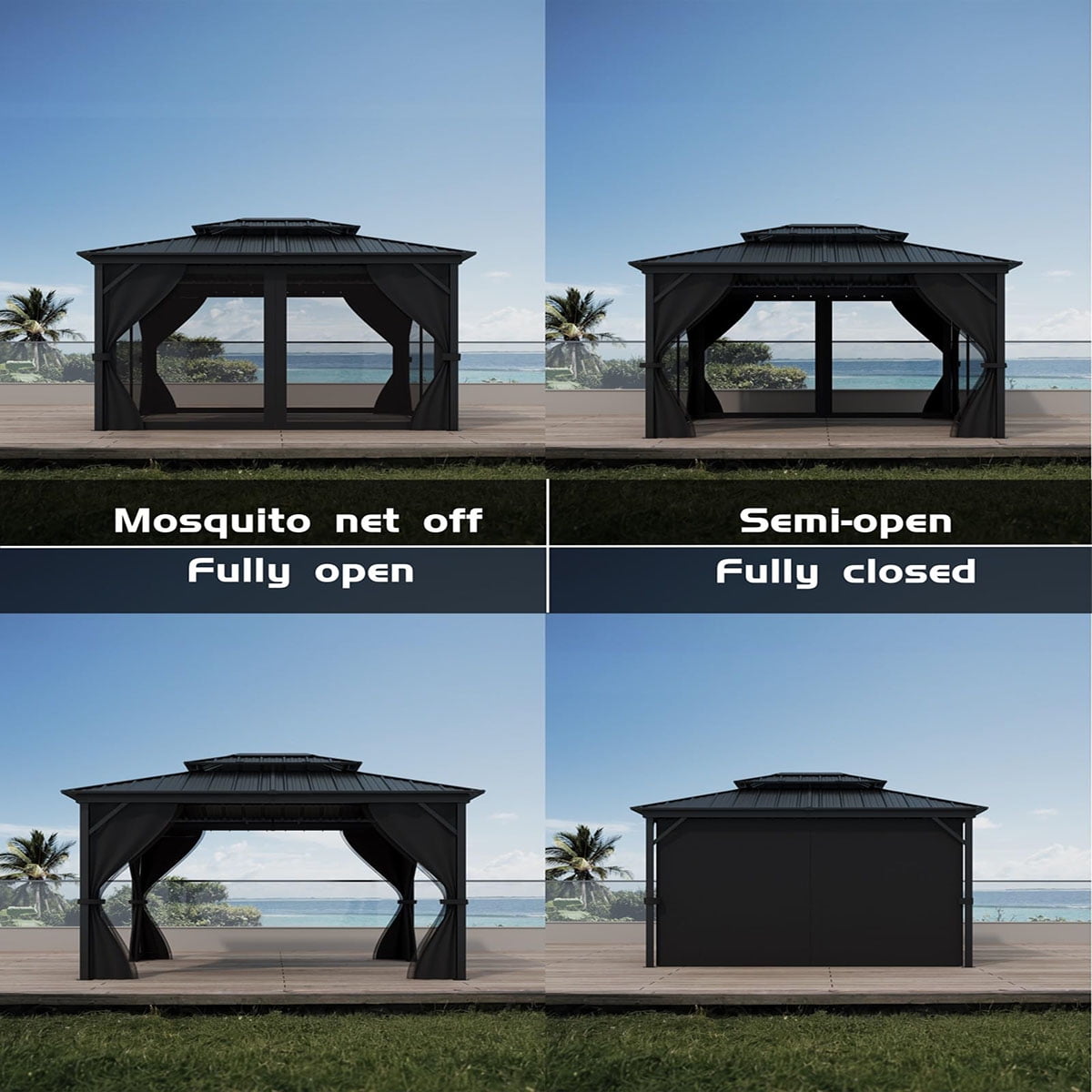  Mazonvintage Gazebo 12' x 14', with Galvanized Steel Double Roof Canopy, Permanent Outdoor Metal Pavilion, with Netting and Curtains, for Mazonvintage, Pario and Lawn(ship in 5 boxes)