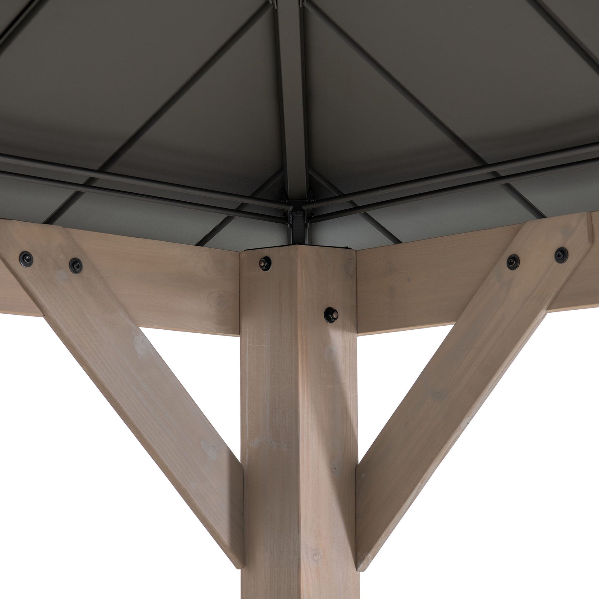 Mazonvintage Hardtop Gazebo 13 x 15 ft. Standard Cedar Framed Wood Gazebo, Outdoor Patio Gazebo with Dark Brown Steel and Polycarbonate Hip Roof and Ceiling Hook, Dark Brown Roof + Dark Wood Frame
