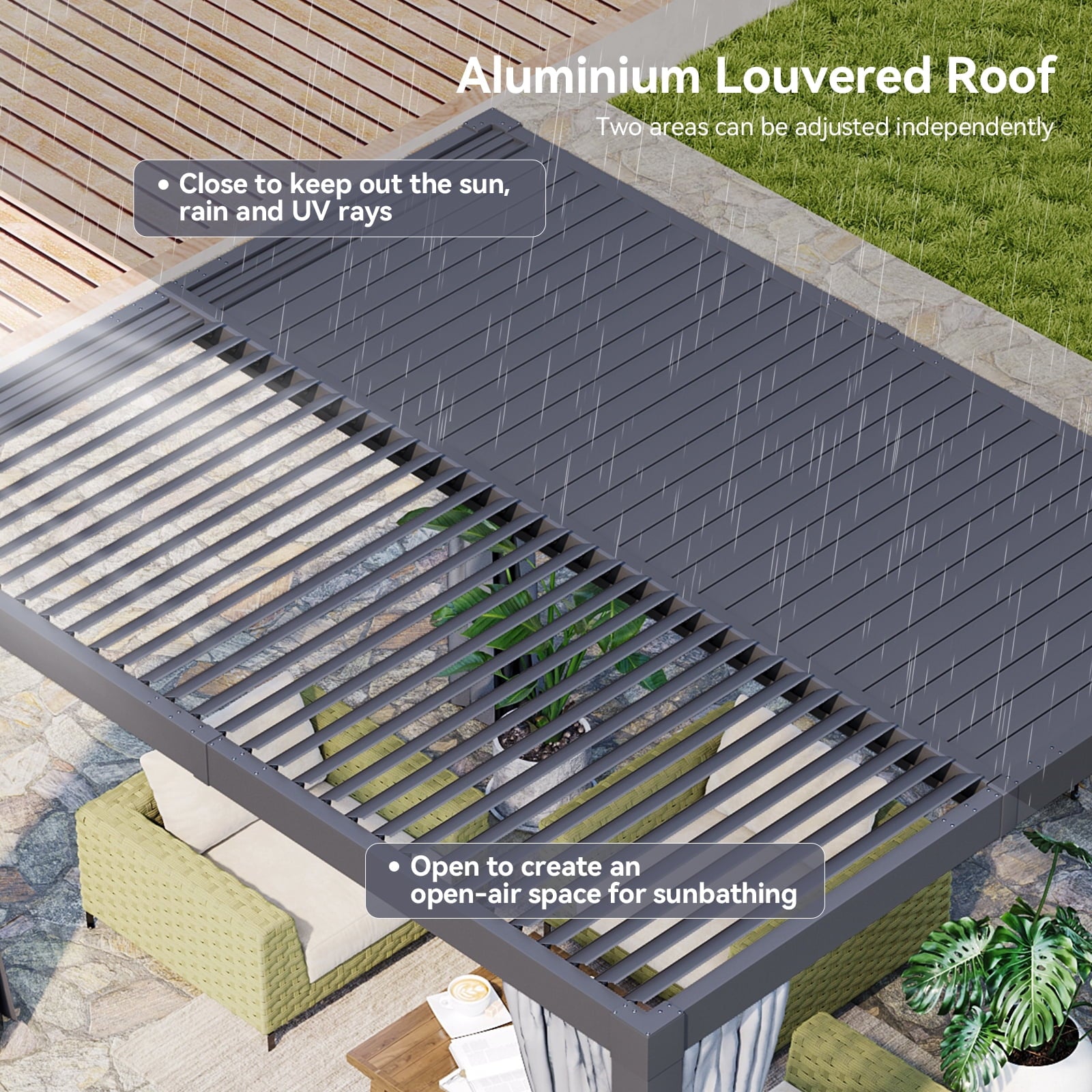 Mazonvintage Louvered Pergola 12' x 16' Outdoor Aluminum Pergola with Adjustable Top for Decks, Gardens and Backyards, Gray