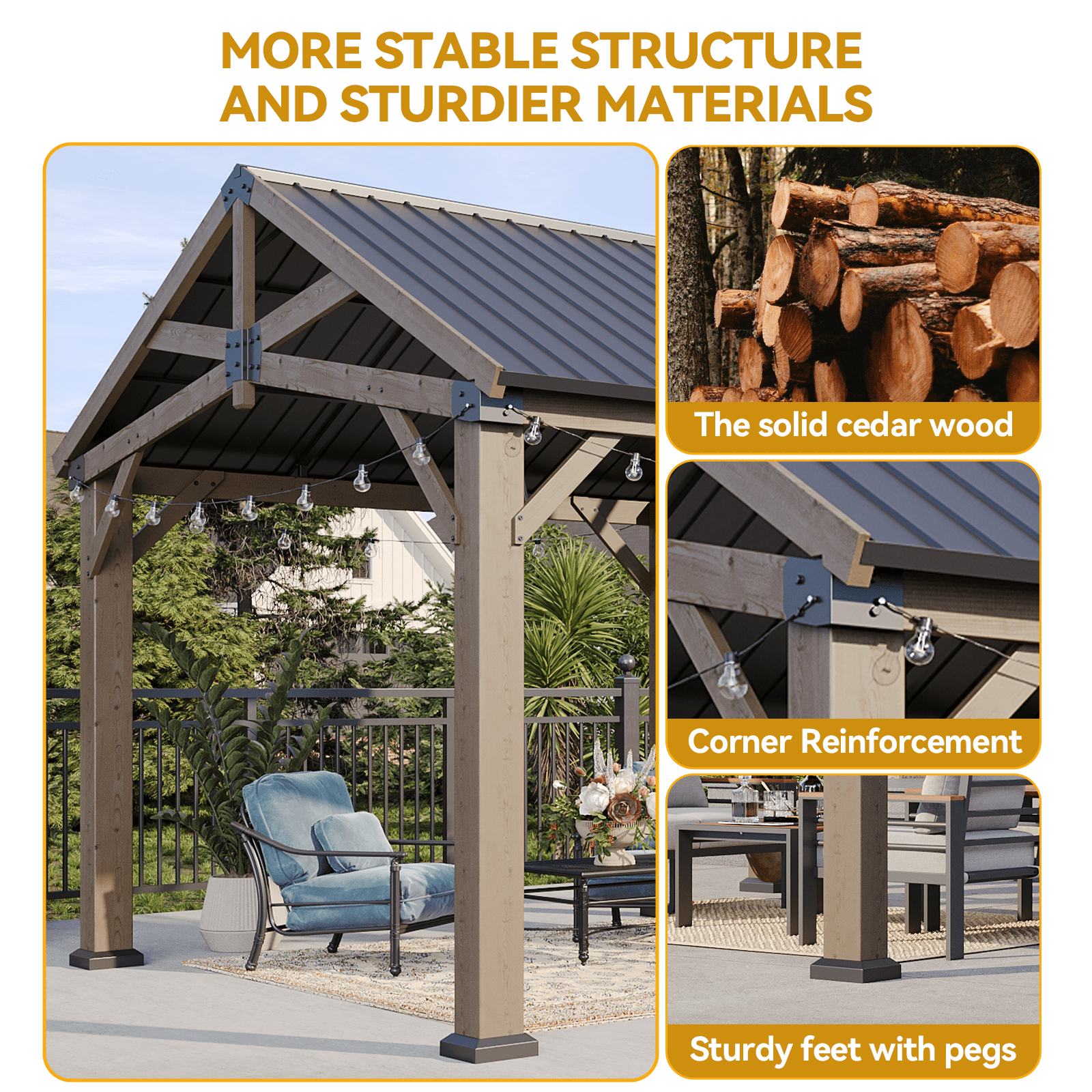 Mazonvintage 10' x 12' Outdoor Wood Frame Gazebo, Mazonvintage Gazebo with Galvanized Steel, Permanent Wooden Pavilion for Patio Mazonvintage Lawn Garden
