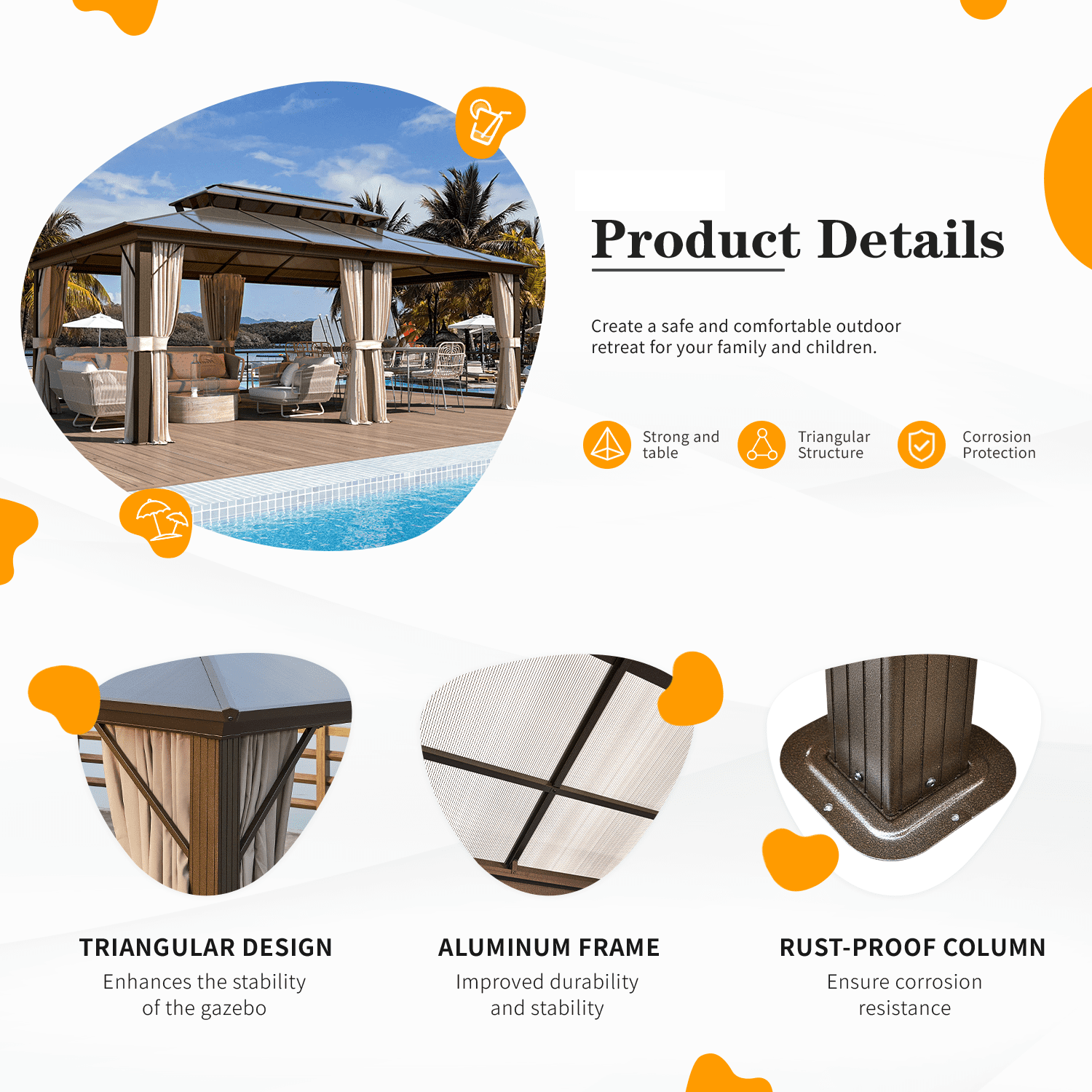 Mazonvintage 12' x 20' Outdoor Patio Gazebo Mazonvintage Gazebo with Polycarbonate Double Roof for Garden, Patio, Lawns