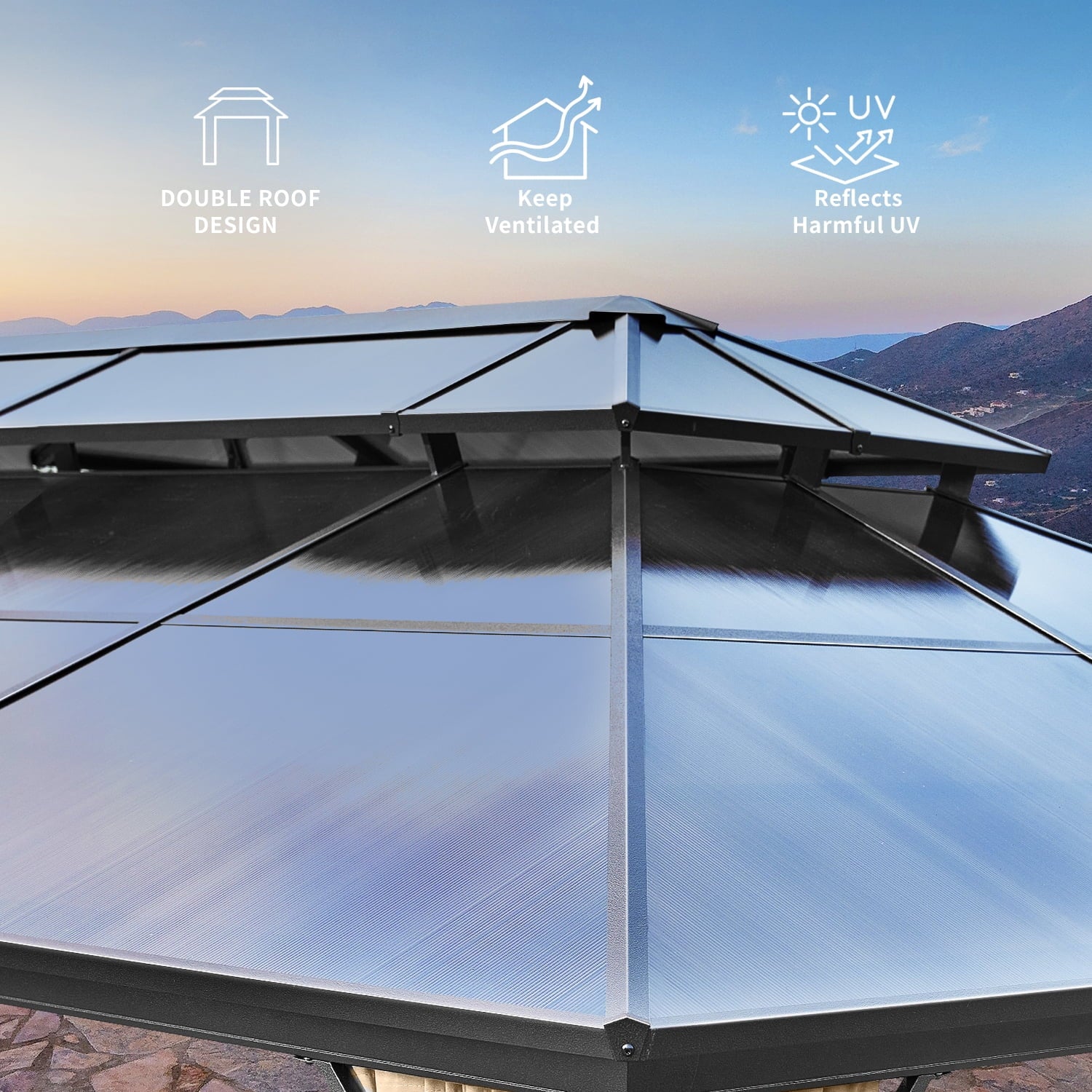 Mazonvintage 12' x 20' Outdoor Patio Gazebo Mazonvintage Gazebo with Polycarbonate Double Roof for Garden, Patio, Lawns