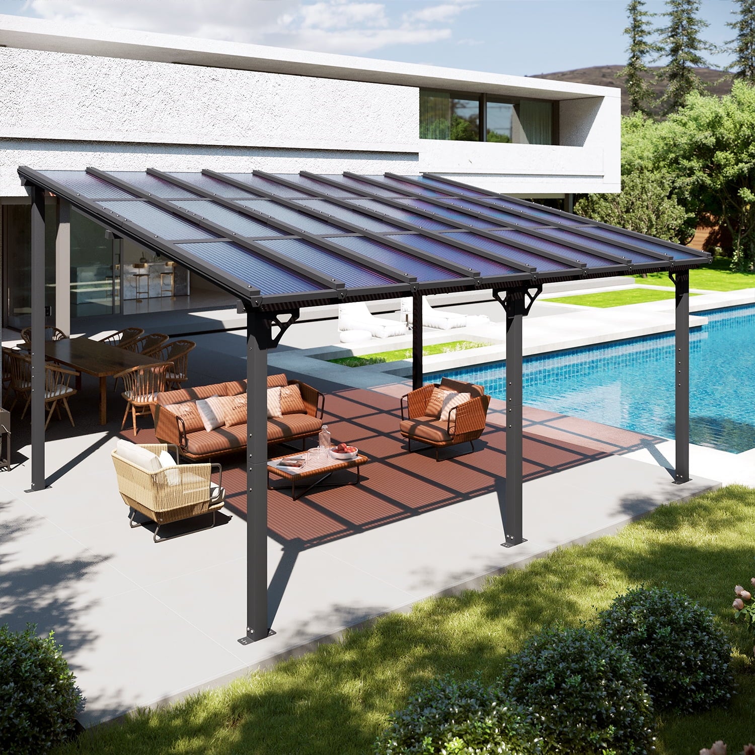Mazonvintage 12'x16' Hardtop Gazebo, Gazebo Pergola with Sloped Roof, Large Wall-Mounted Heavy Duty Awnings, for Patio, Deck and Mazonvintage