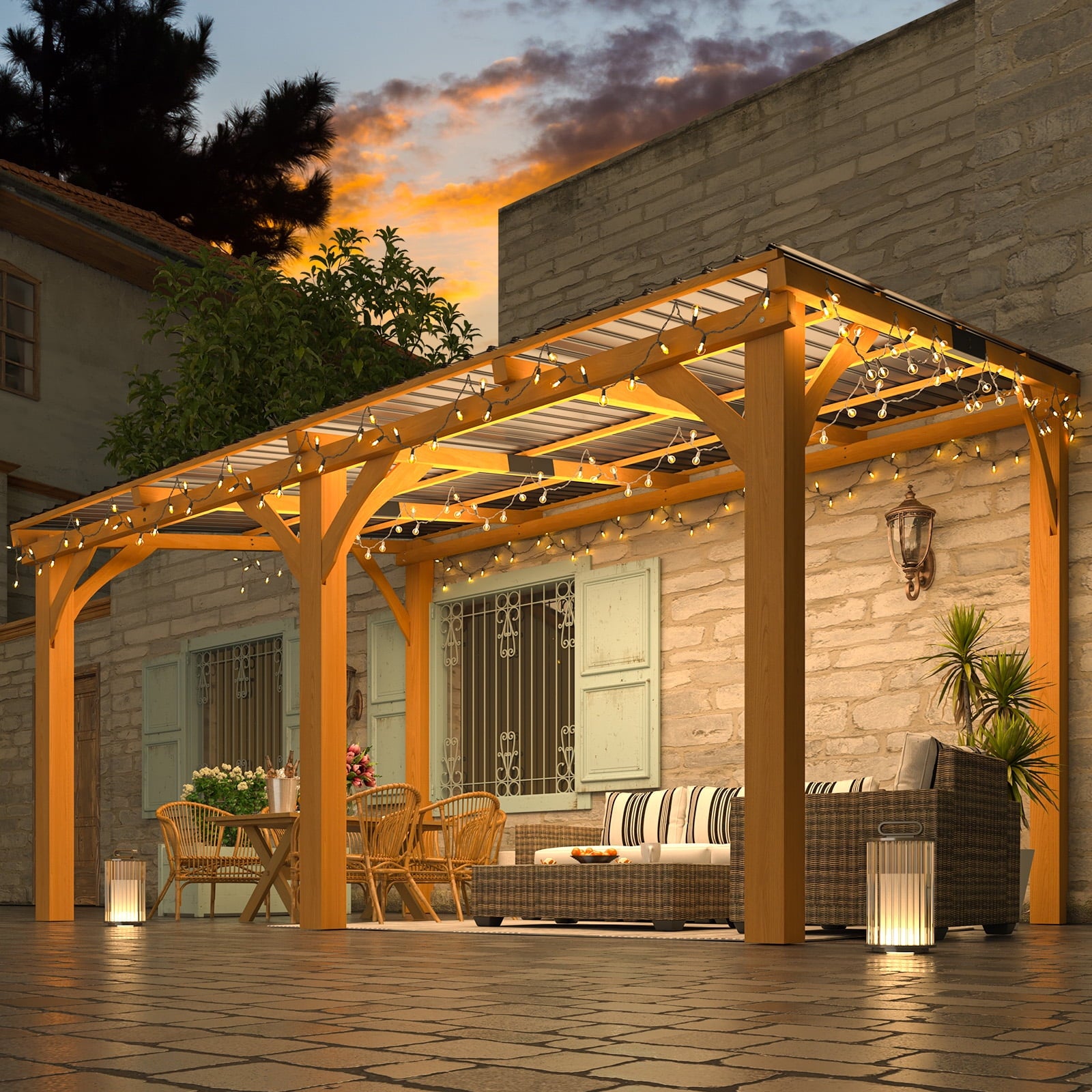 Mazonvintage 10' x 14' Wood Gazebo, Outdoor Heavy Duty Wooden Pergola on Clearance, Patio Lean to Mazonvintage Awnings