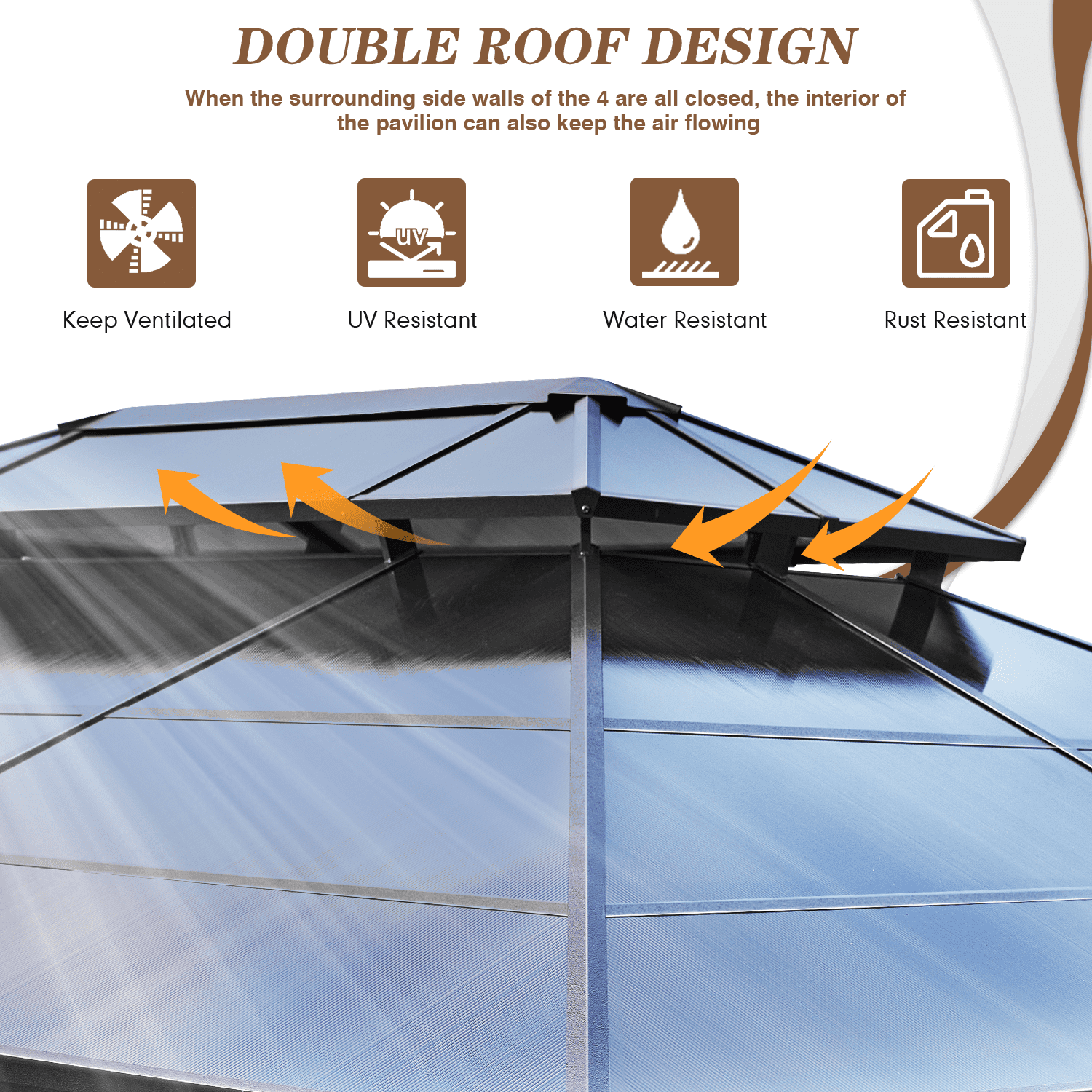 Mazonvintage 10'x13' Hardtop Gazebo with Polycarbonate Double Roof and Aluminum Frame for Garden, Patio, Lawns