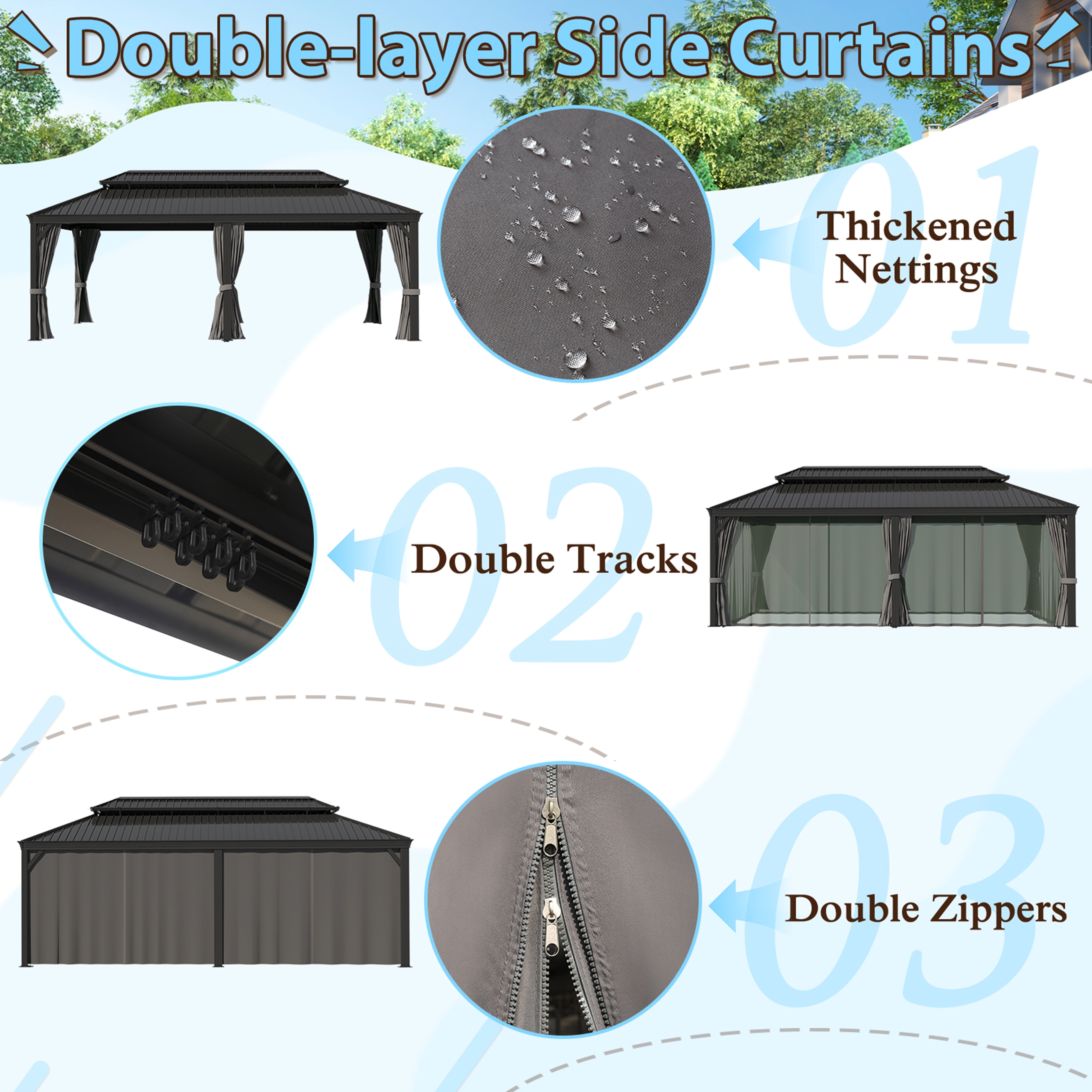Mazonvintage 20' x 14' Double Roof Hardtop Gazebo with Gutters and Roof Hooks for Patio, Garden