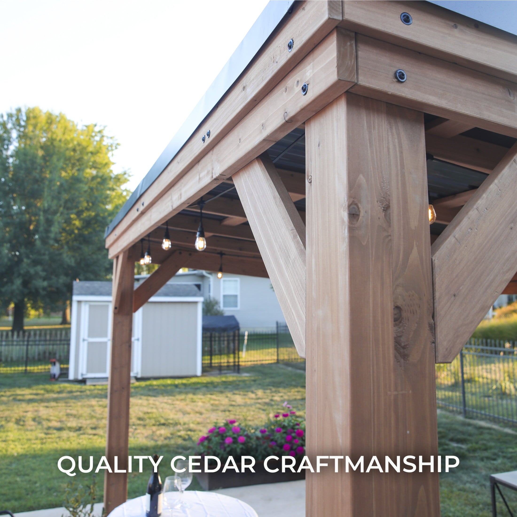MazonvintageArcadia 12'x9.5' Cedar Wood Gazebo, Galvanized Steel Roof, PowerPort