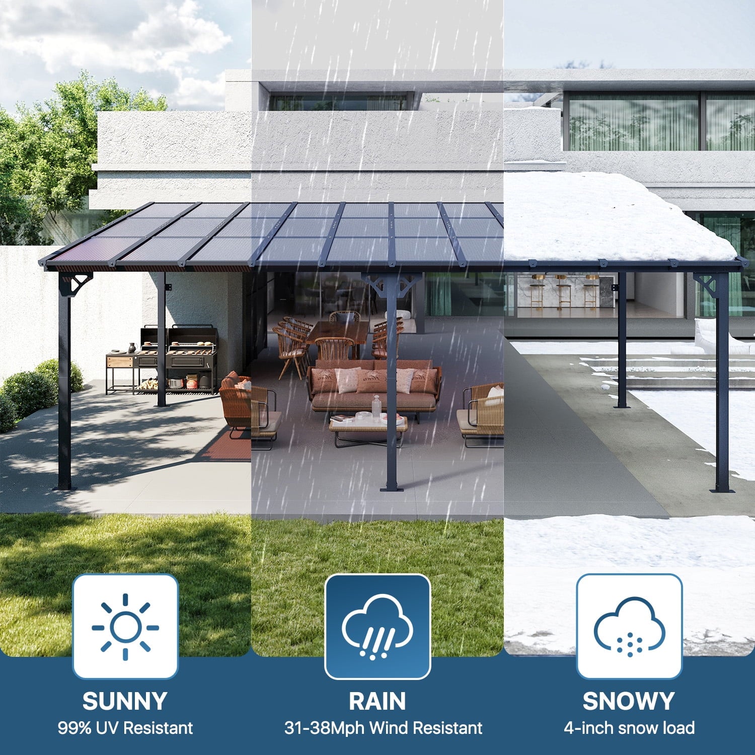 Mazonvintage 12'x20' Gazebo for Patio, Gazebo Pergola with Sloped Roof, Large Wall-Mounted Heavy Duty Awnings, for Patio, Deck and Mazonvintage