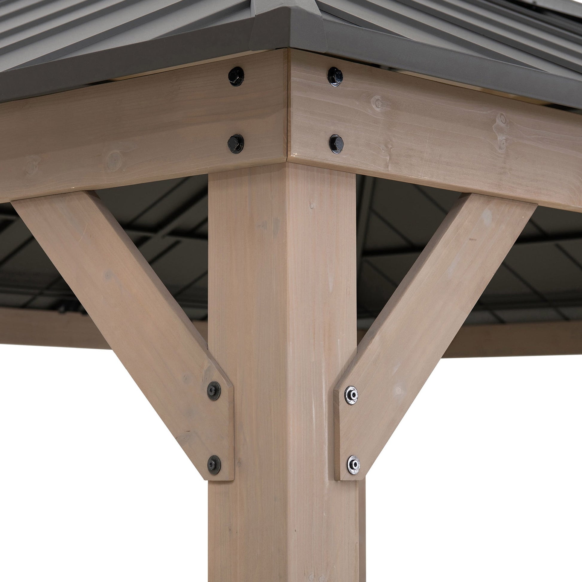 Mazonvintage Hardtop Gazebo 13 x 15 ft. Standard Cedar Framed Wood Gazebo, Outdoor Patio Gazebo with Dark Brown Steel and Polycarbonate Hip Roof and Ceiling Hook, Dark Brown Roof + Dark Wood Frame