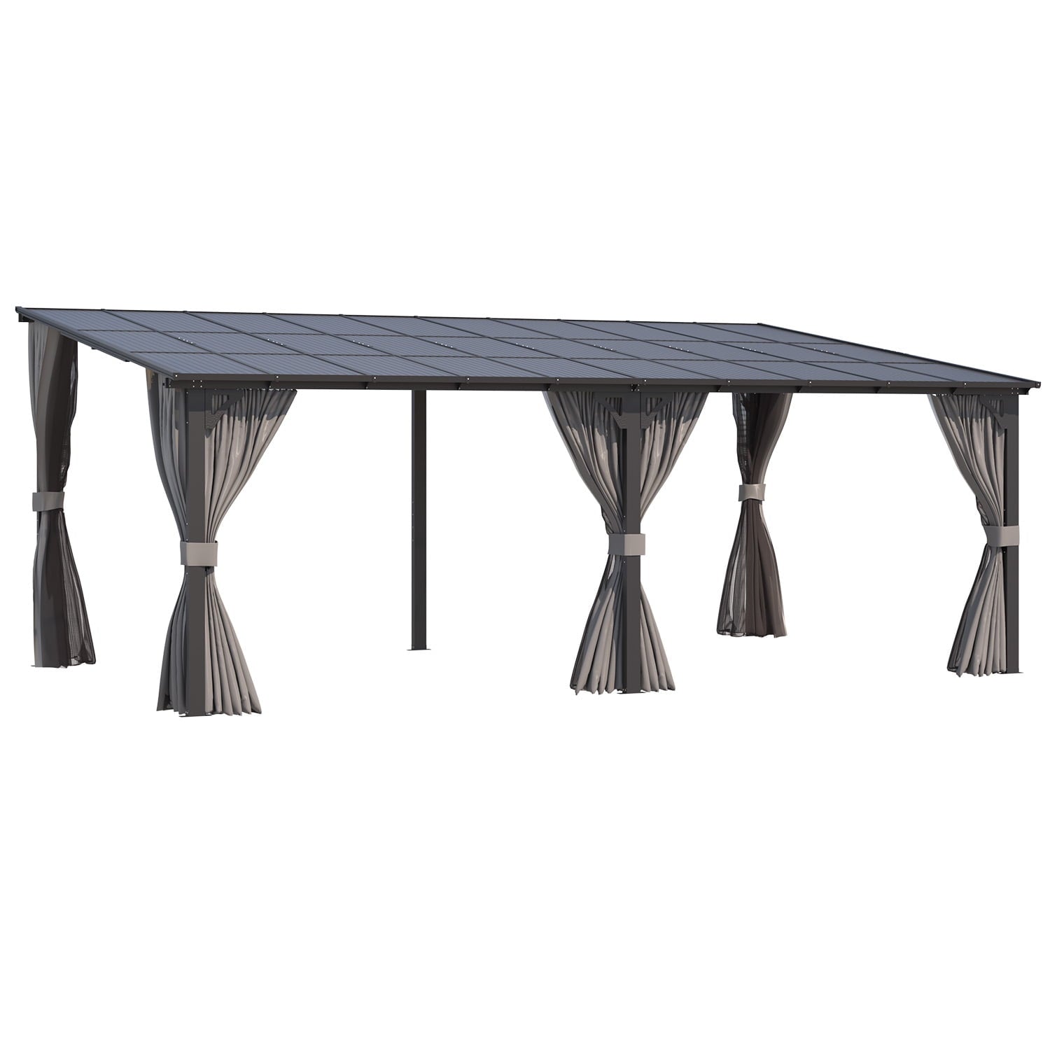 Mazonvintage 20' x 12' Lean to Gazebo with Netting and Curtain Outdoor Mazonvintage Gazebo Aluminum Metal Pergola ​For Garden, Patio, Mazonvintage-​Dark ​Gray
