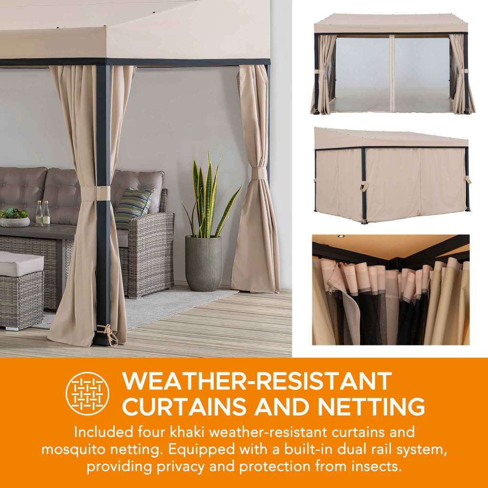 Mazonvintage 10x12 Fabric Roof Wall Mounted Gazebo, Lean to Gazebo with Curtain and Netting