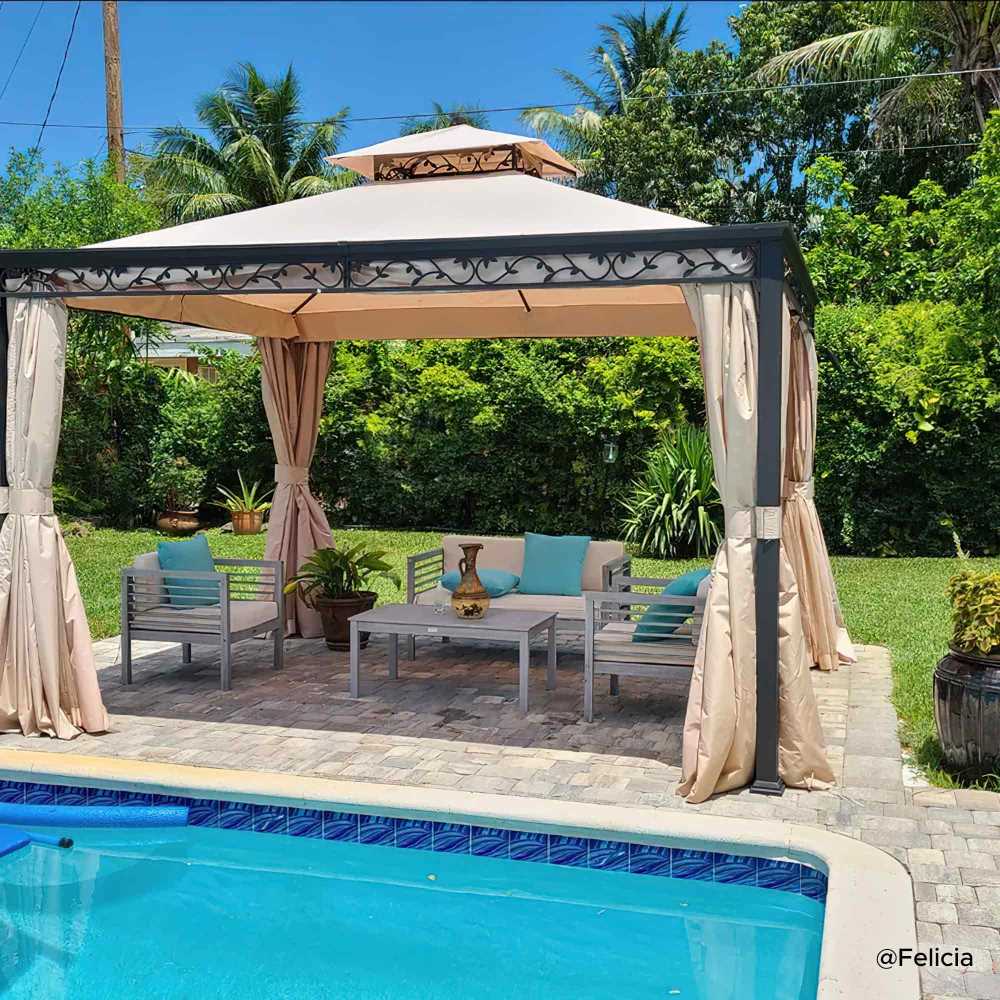 Mazonvintage 10x12 Steel Patio Gazebo with Netting and Curtain