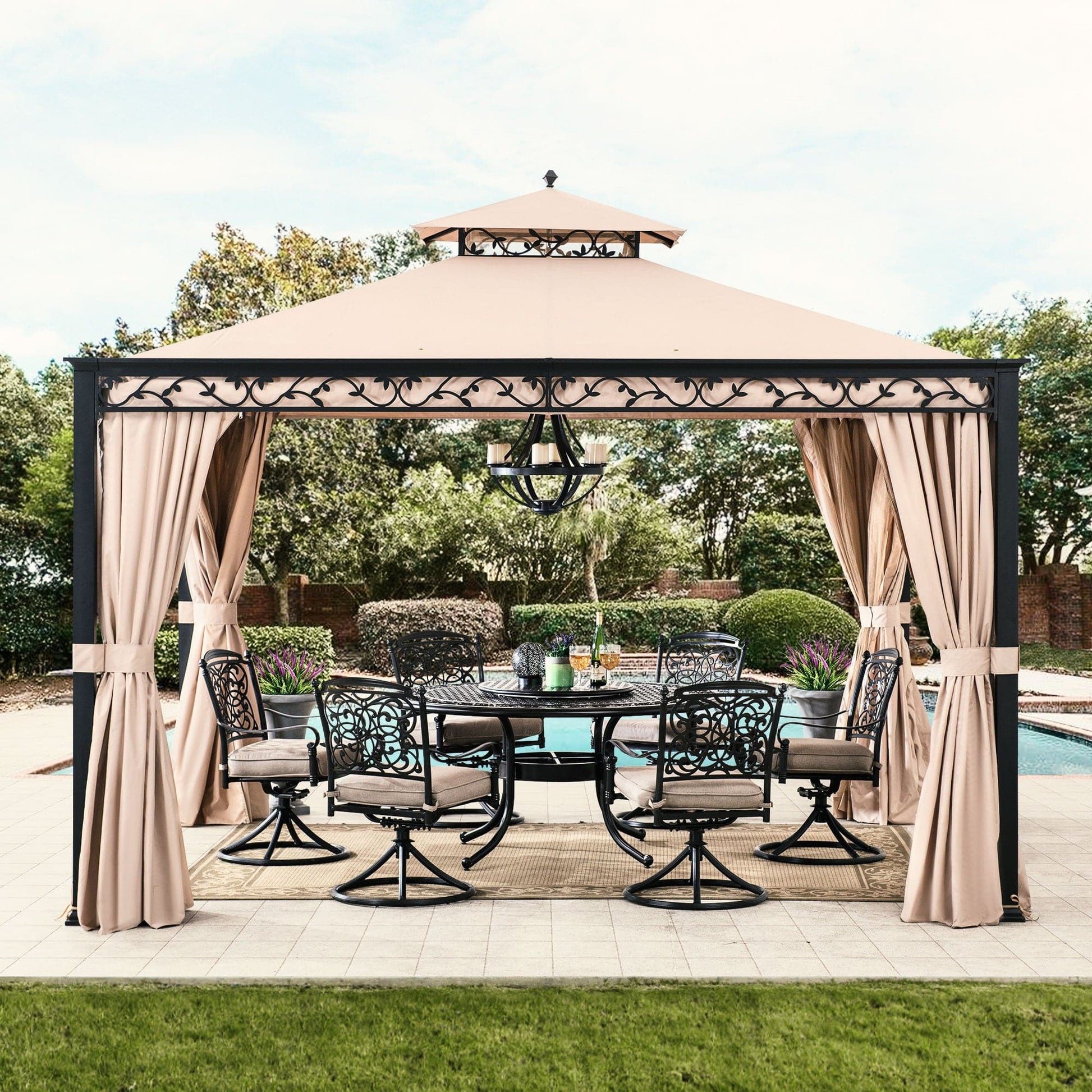 Mazonvintage 10x12 Steel Patio Gazebo with Netting and Curtain