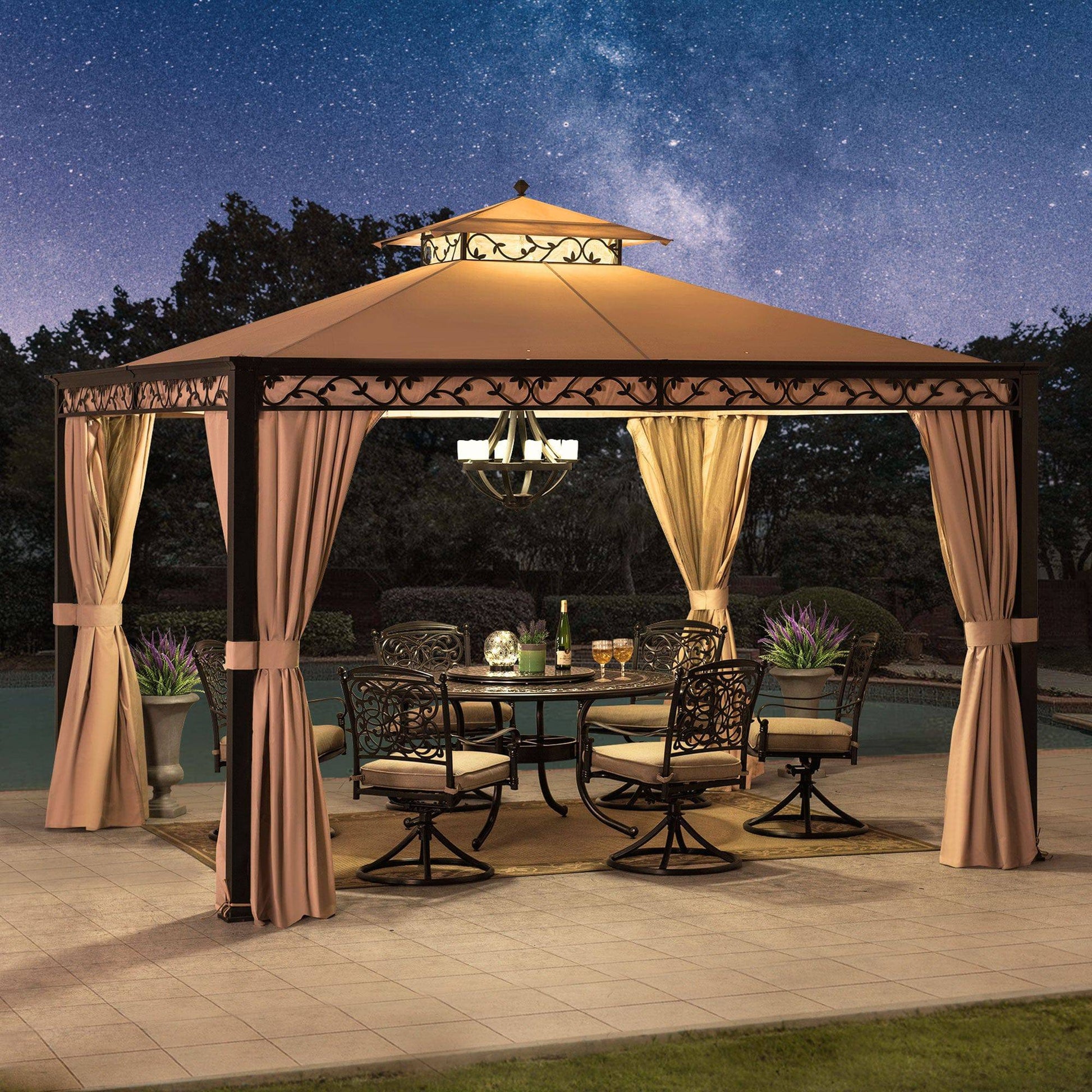 Mazonvintage 10x12 Steel Patio Gazebo with Netting and Curtain