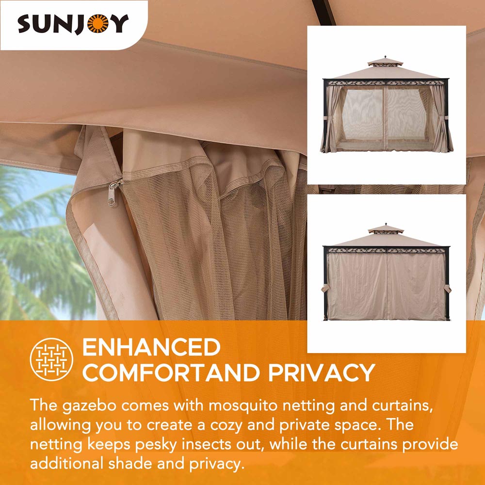 Mazonvintage 10x12 Steel Patio Gazebo with Netting and Curtain