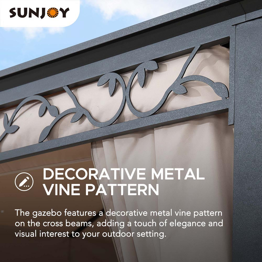 Mazonvintage 10x12 Steel Patio Gazebo with Netting and Curtain