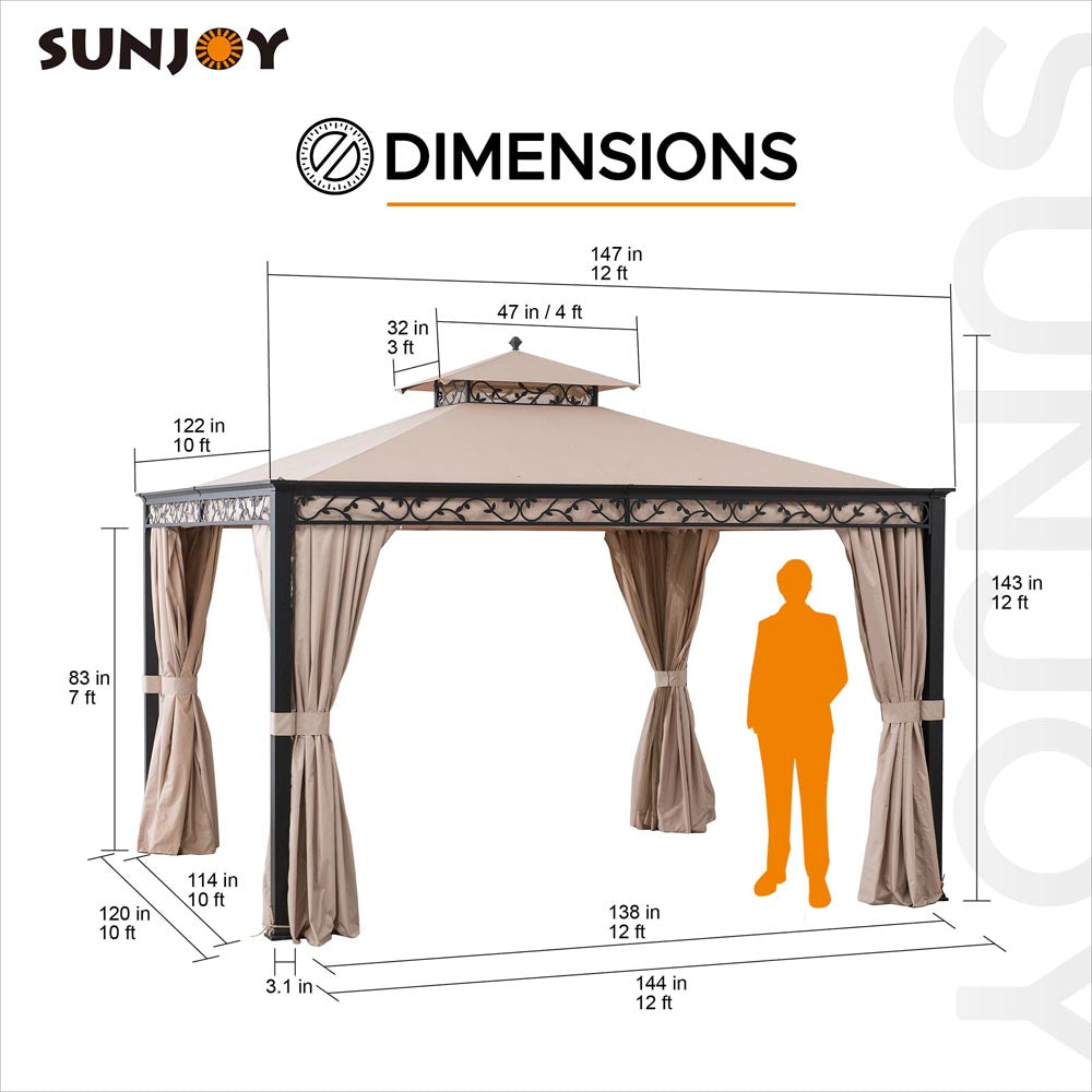 Mazonvintage 10x12 Steel Patio Gazebo with Netting and Curtain