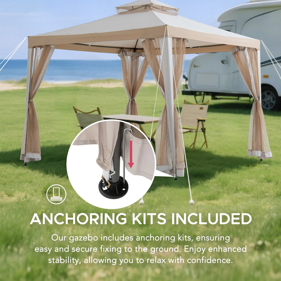 Mazonvintage10x10 Soft Top Gazebo with Mosquito Netting - Gray & Khaki
